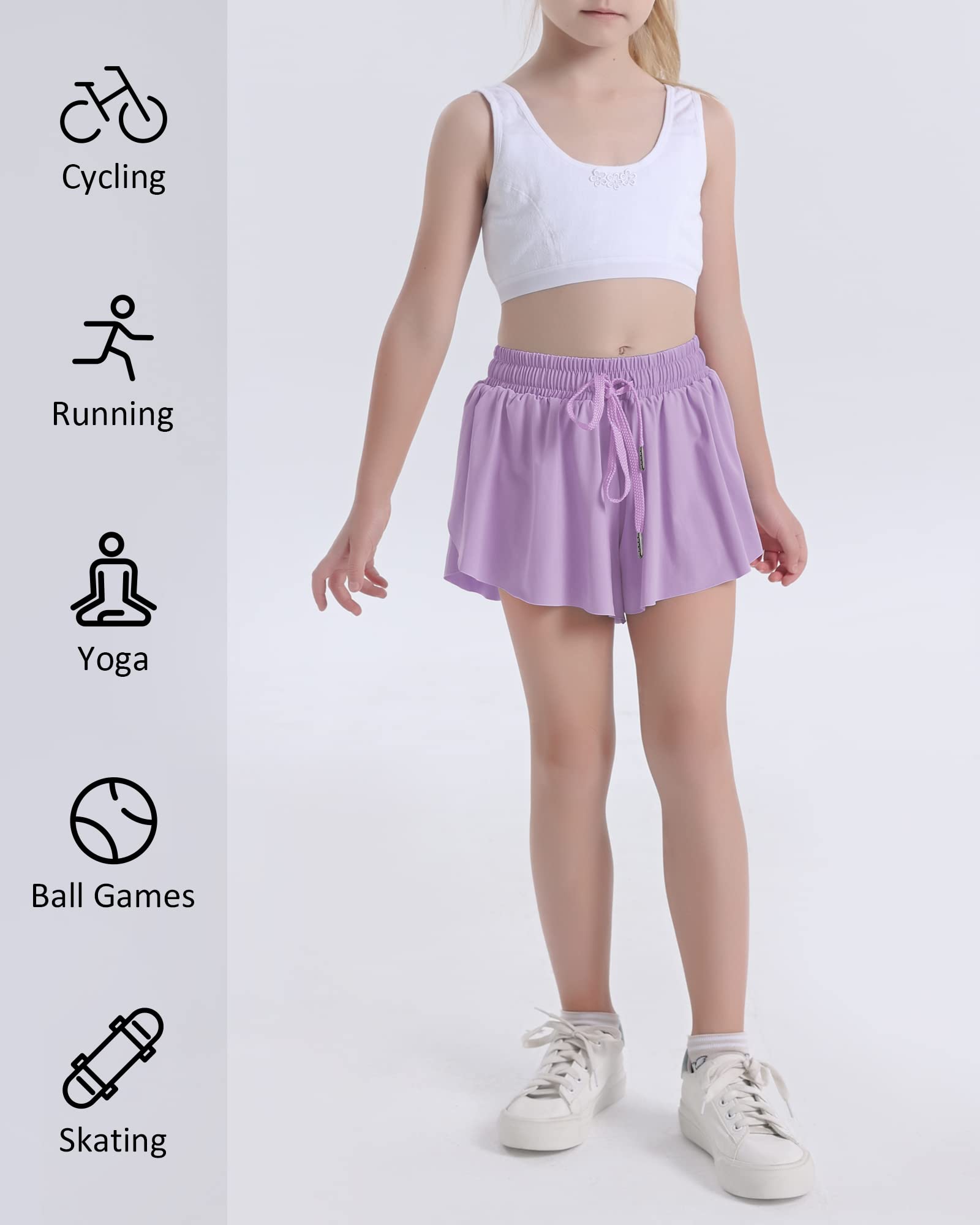 HASMES Girls Butterfly Print Athletic Shorts - Breathable Running Dance Cheer Shorts for Teens 5-14 Years - Perfect for Sports, Gym & Summer Outdoor Activities