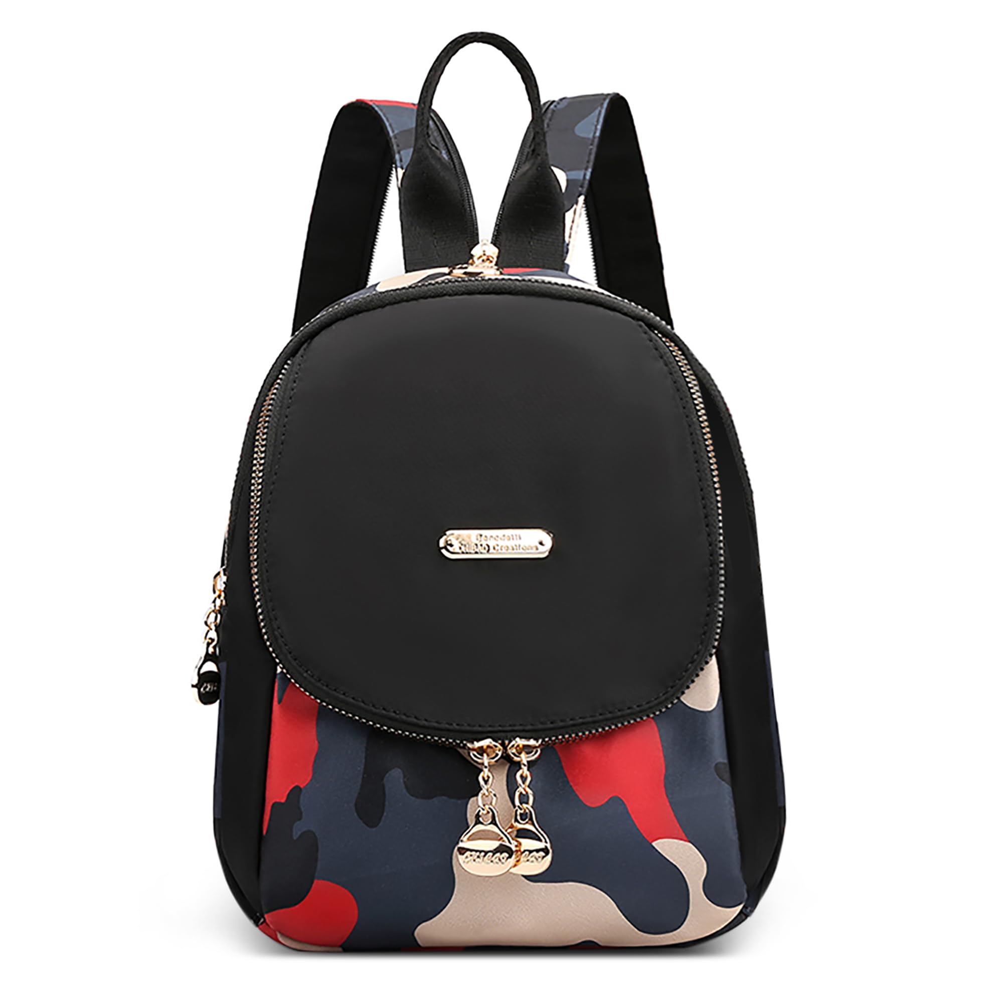 DIRRONA Women's Small Backpack - Stylish Crossbody Purse for Travel, Work & Outdoor | Cute Shoulder Bag with Nylon Printed Design | Perfect for Camping, Hiking & Daily Use (Black)