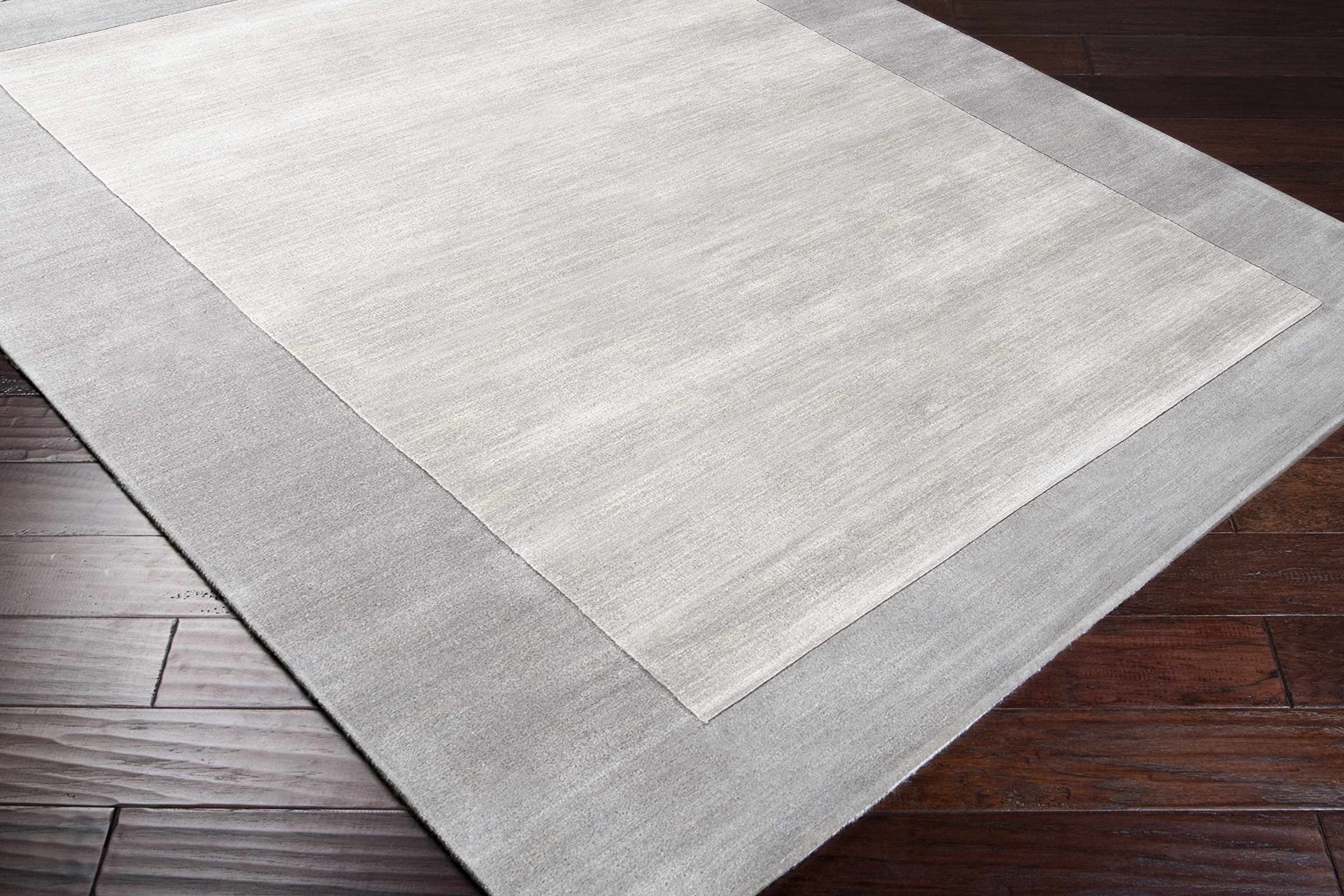 Champion Wool Area Rug 9' x 13' - Soft Gray Solid & Border Design for Living Room & Bedroom - Perfect for Cozy Home Decor & High Traffic Areas