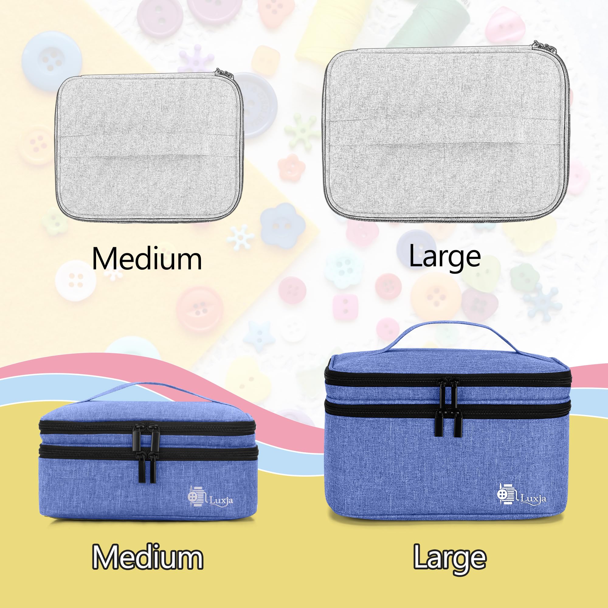 Luxja Double-Layer Sewing Accessories Organizer - Large Dark Blue Storage Case for Needles, Thread, Scissors, Measuring Tape & Sewing Tools | Perfect for Home Sewing, Quilting & Craft Projects