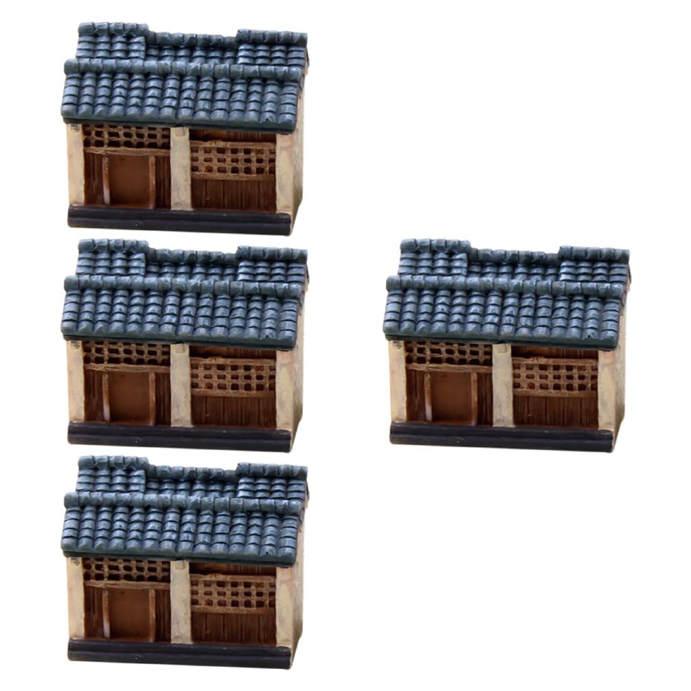 Happyyami 4Pcs Miniature Resin Fairy Houses - Chinese Jiangnan Style Tiny Village Decor for Garden, Bonsai, Fairy Garden, Mushroom House, Outdoor Landscape & Tabletop Display