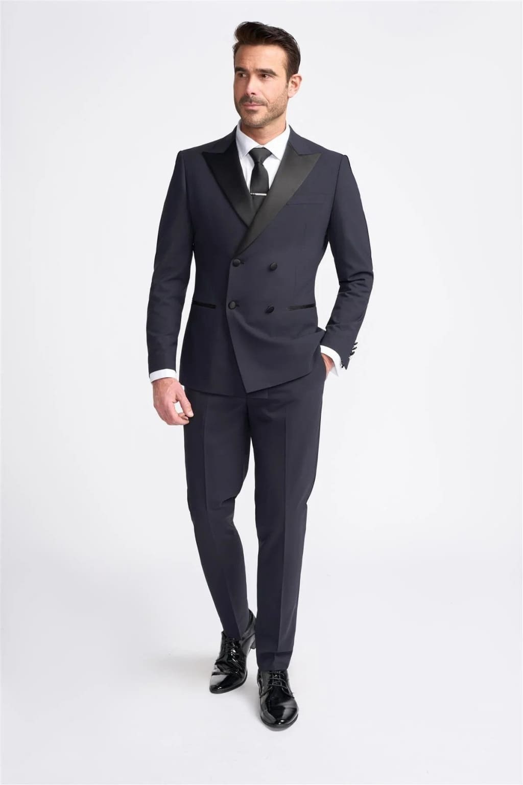 Cavani Aspen Men's Navy Blue Double Breasted Tuxedo Suit for Weddings, Prom & Formal Events - Classic Slim Fit Dinner Jacket