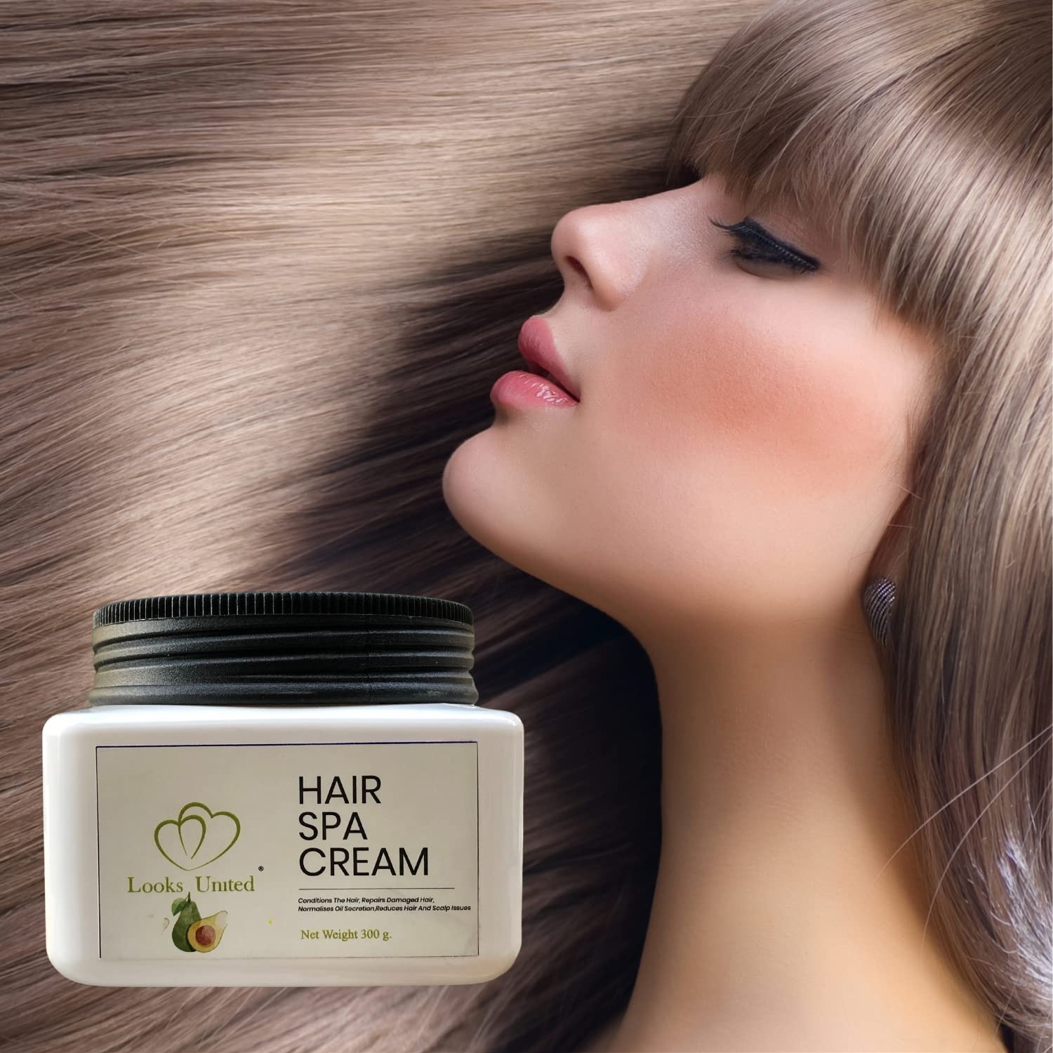 Looks United Avocado Oil, Olive Oil & Apricot Kernel Oil Hair Spa Treatment Cream | Damaged Hair Repair for Women - 300g | Deep Conditioning Mask for Dry, Frizzy & Color-Treated Hair at Home