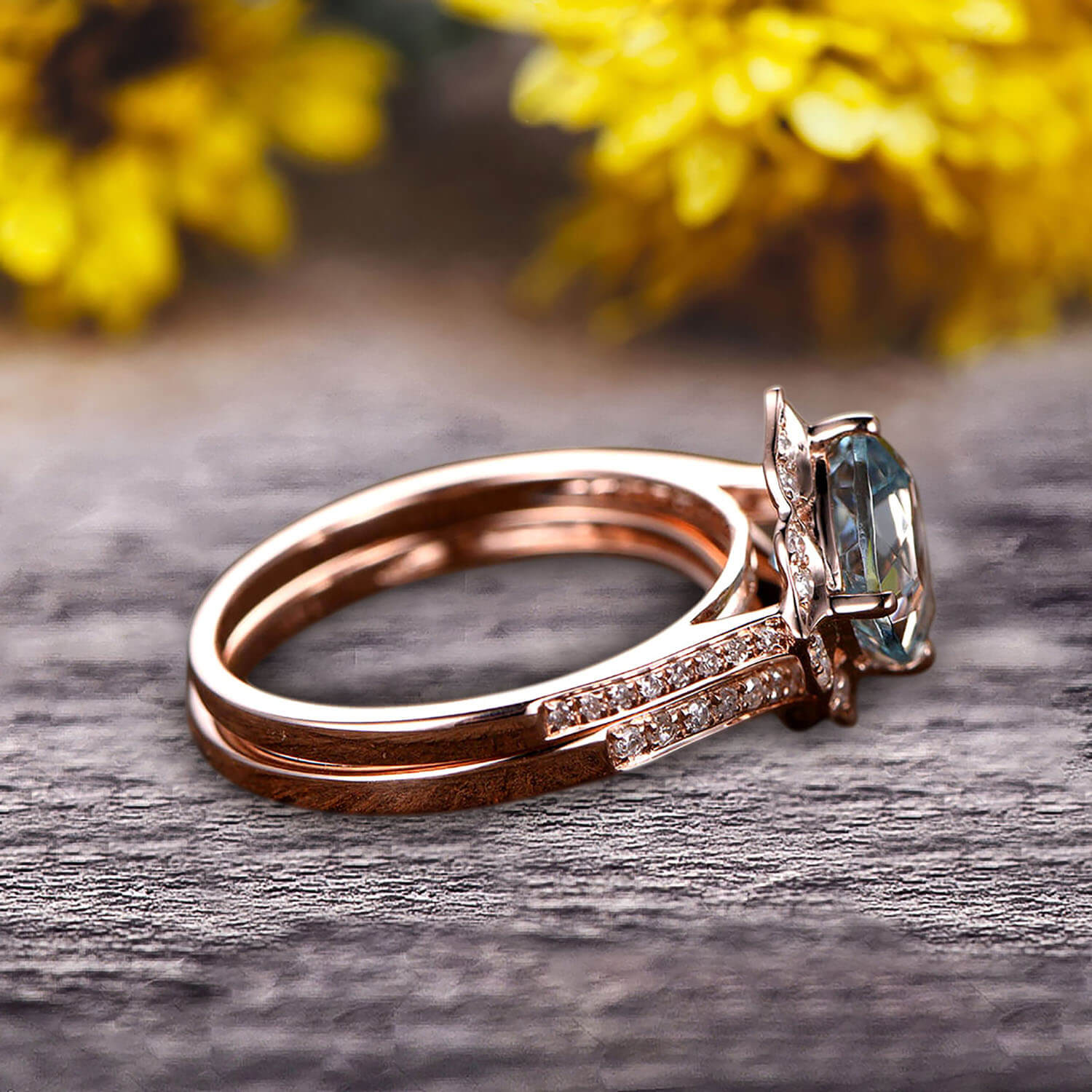 1.75 Carat Aquamarine Engagement Ring in 10k Rose Gold with V-Shape Matching Wedding Band - Halo Cushion Cut Anniversary Ring for Women | Perfect for Proposals, Weddings & Special Occasions