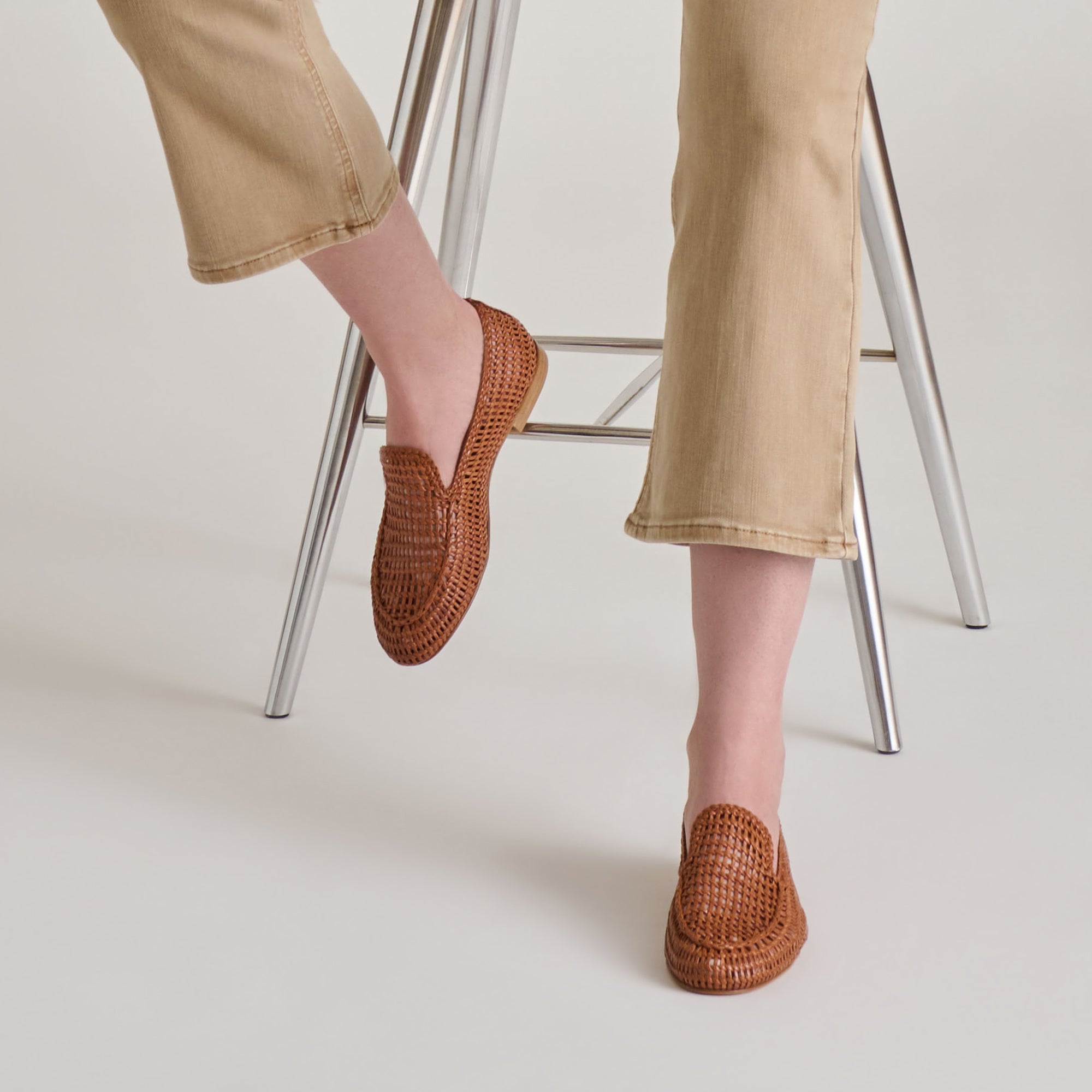 ARMOND FLATS COGNAC Woven Leather Women's Shoes - Comfortable & Stylish for Work, Travel & Everyday Wear