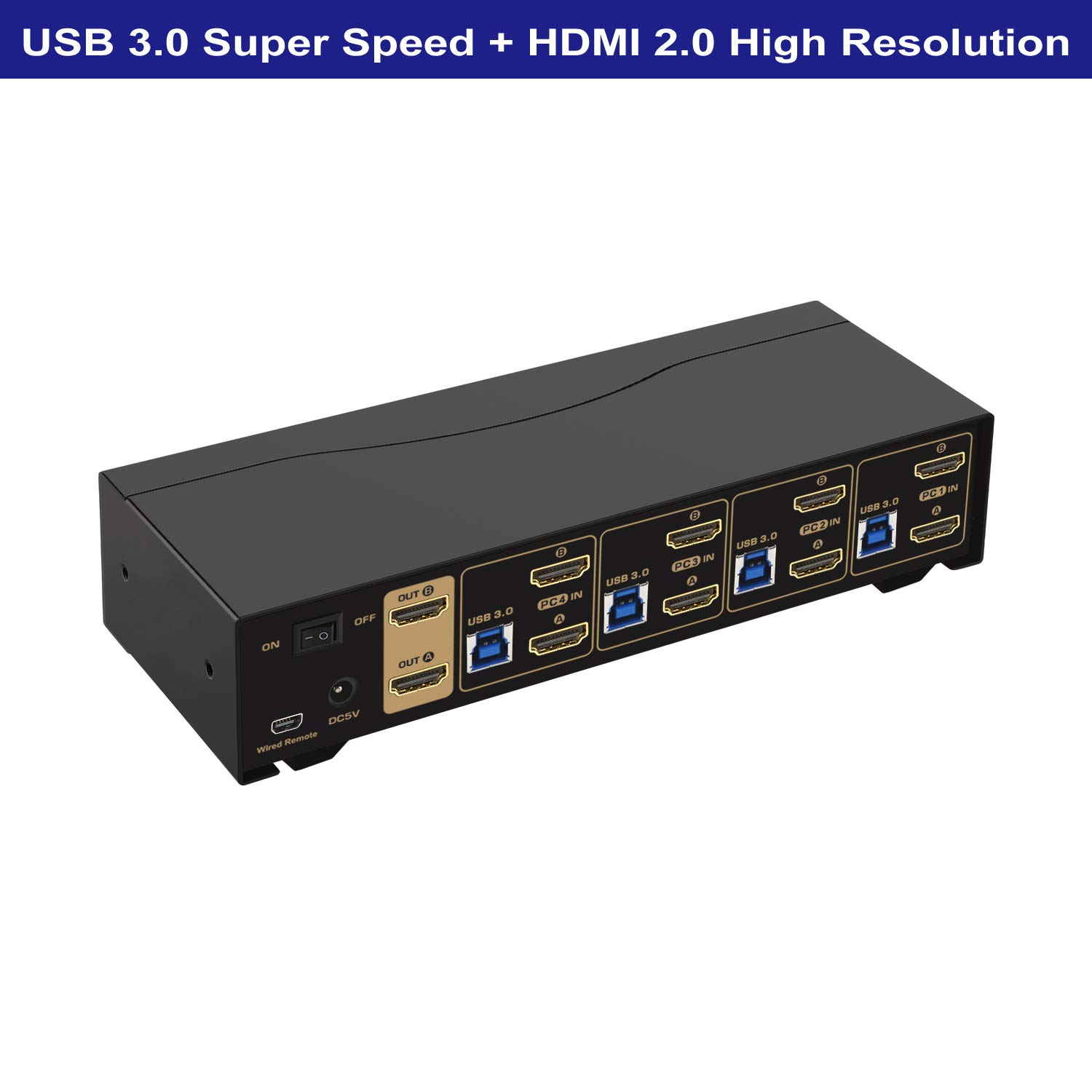 4-Port USB 3.0 HDMI KVM Switch for Dual Monitor Setup - 4K 60Hz Extended Display with Audio & Cables (942HUA-3) | Ideal for Home Office, Gaming & Multi-Computer Workstations