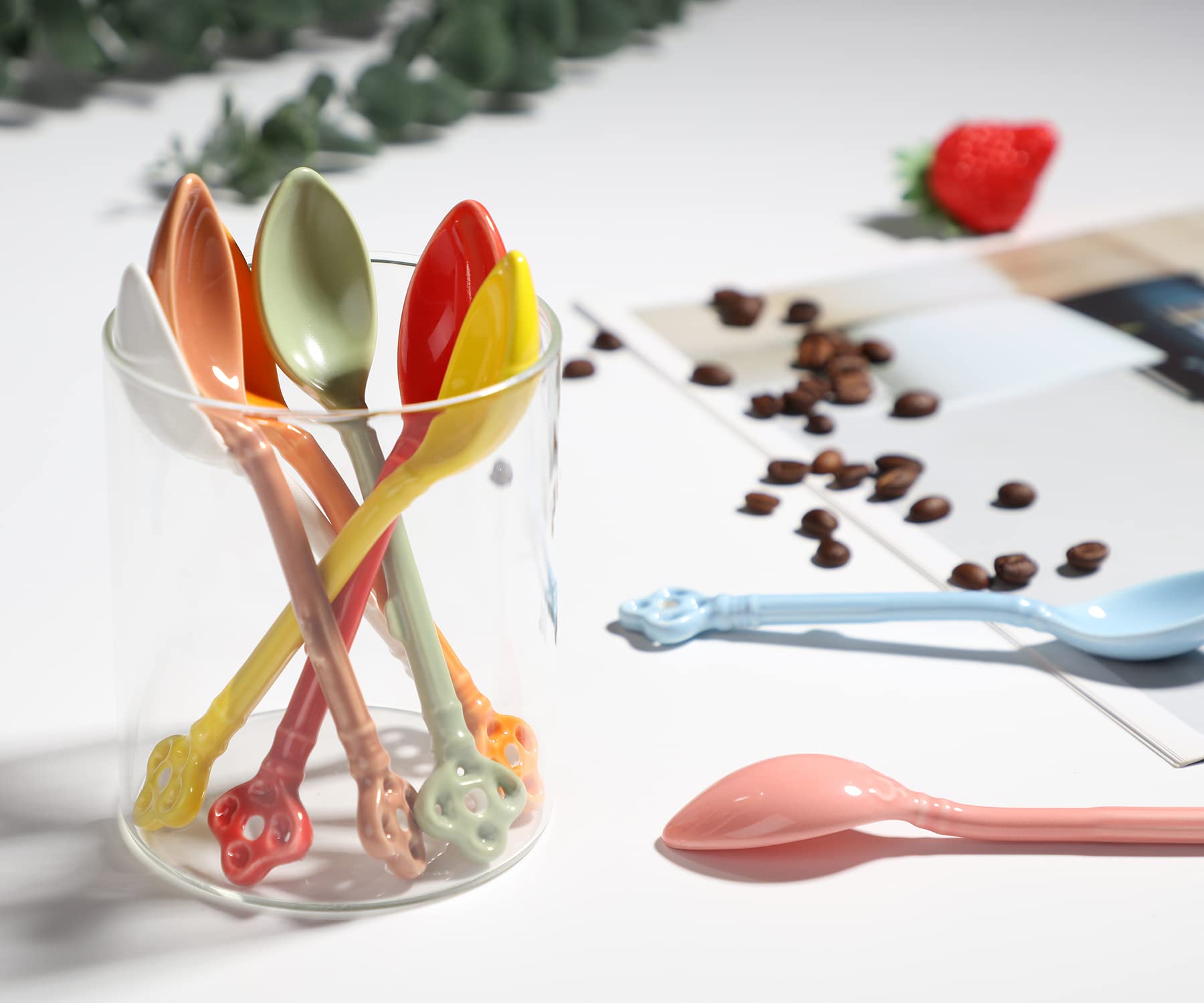 6-Piece Ceramic Espresso Spoon Set - Small Coffee & Demitasse Spoons for Dessert, Tea, Ice Cream - Perfect for Coffee Shops, Home Kitchens & Gift Giving