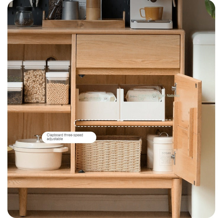 Solid Oak Wood Modern Dining Sideboard - Wall-Mounted Buffet Cabinet for Dining Room Storage & Decor