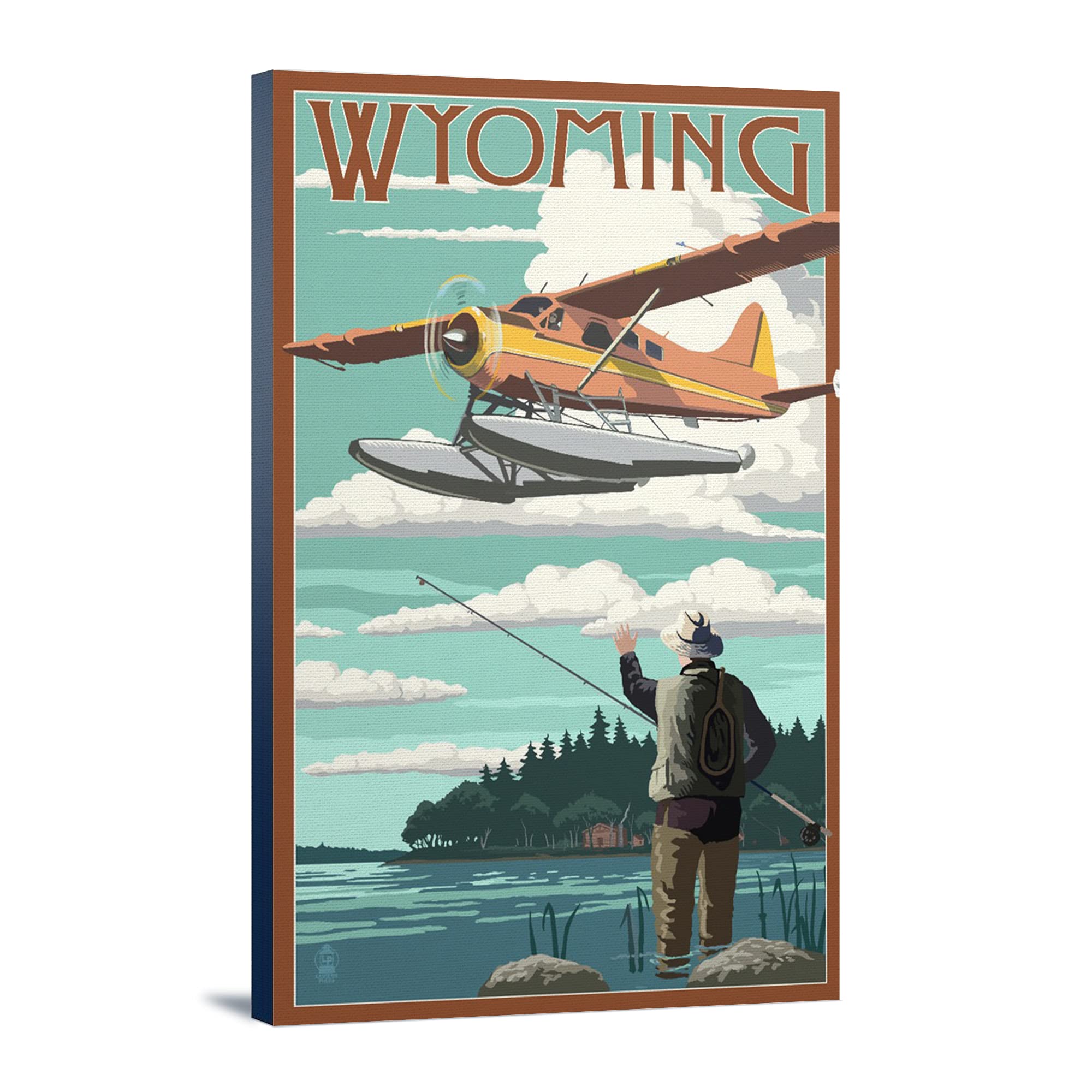 Lantern Press Wyoming Float Plane and Fisherman Wall Art - 24x36 Wrapped Canvas Print for Home & Office Decor - Perfect for Living Room, Bedroom or Cabin Wall Decor