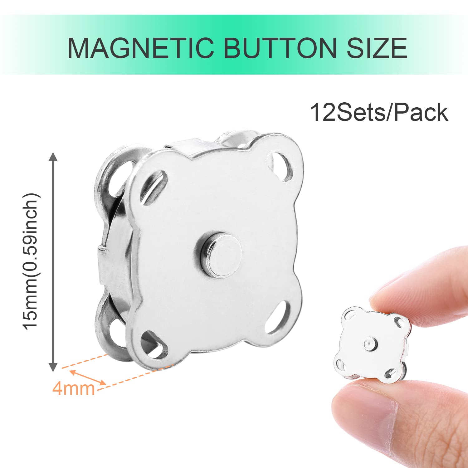 15mm Silver Magnetic Snap Buttons for Purses, Bags, Handbags & Clothing - DIY Sewing Fasteners for Crafting & Scrapbooking - Secure Magnetic Closures for Wallets, Jackets & DIY Projects