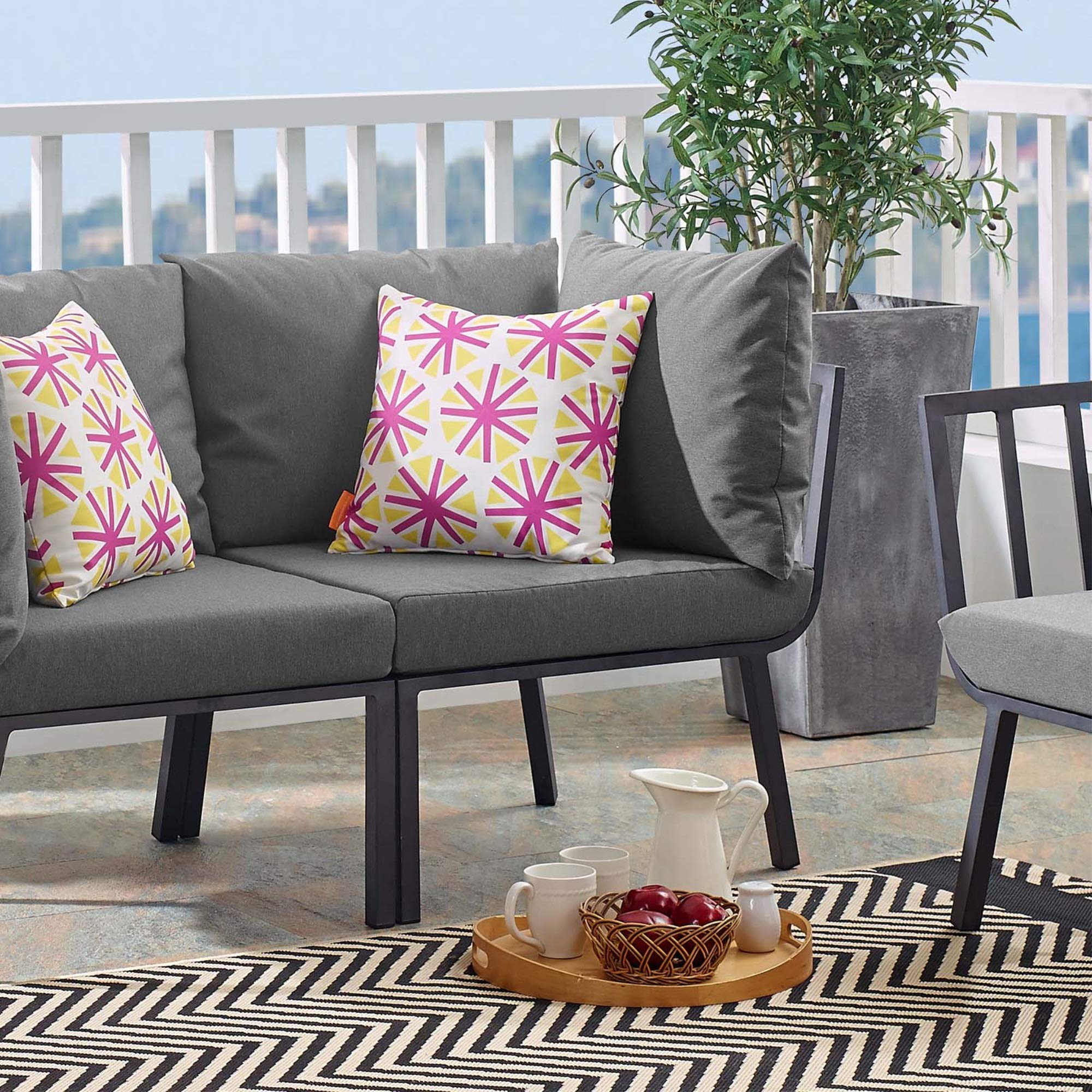 Ergode Riverside Outdoor Patio Aluminum Corner Chair - Coastal Style Lounge Chair with All-Weather Cushions & Durable Frame in Gray Charcoal - Perfect for Poolside, Beach House, and Garden Relaxation