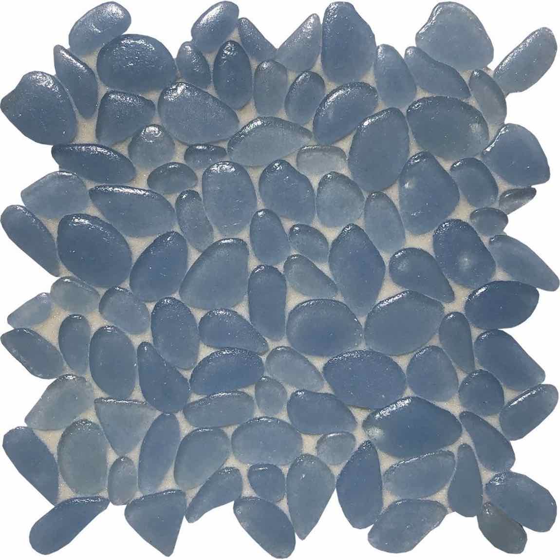 Blue Glass Pebble Mosaic Tile - Decorative Wall & Floor Tile for Bathroom, Kitchen Backsplash, and Pool Design