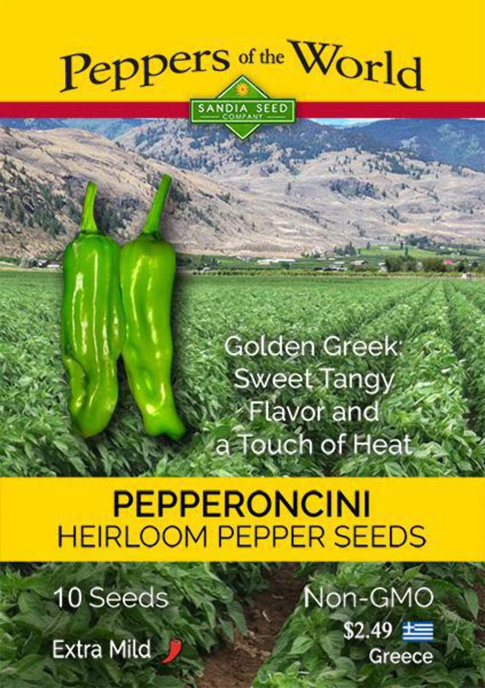 **Golden Greek Pepperoncini Seeds - Heirloom Non-GMO Sweet Mild Crisp Peppers for Pickling, Salads, and Mediterranean Cuisine**