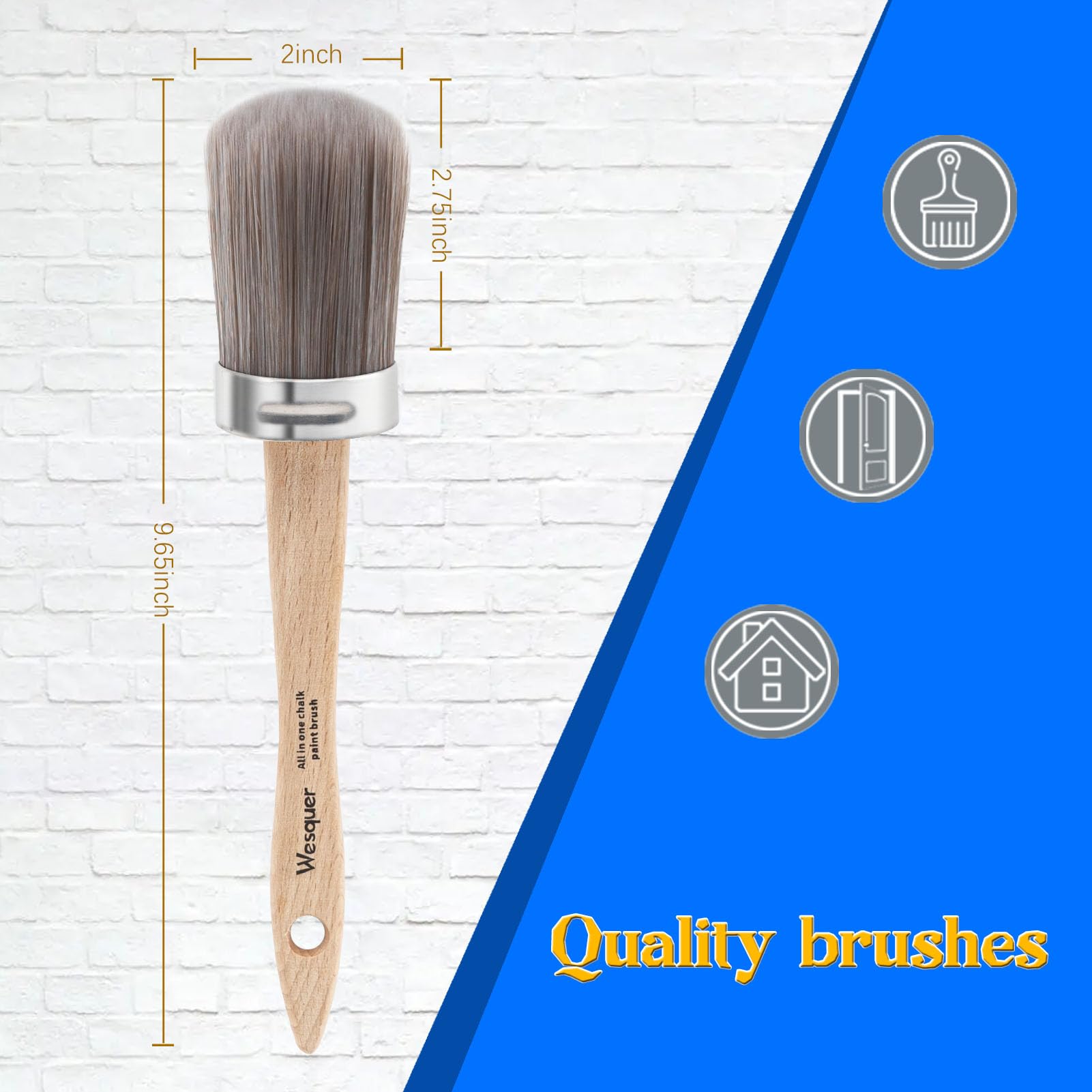 2 Inch Round Chalk Paint Brush for Milk Paint & Furniture - Washable Reusable Wood Stain Brush for DIY Painting, Walls, Stencils & Wax Finishing - Perfect for Furniture Makeovers, Home Decor Projects & Crafting