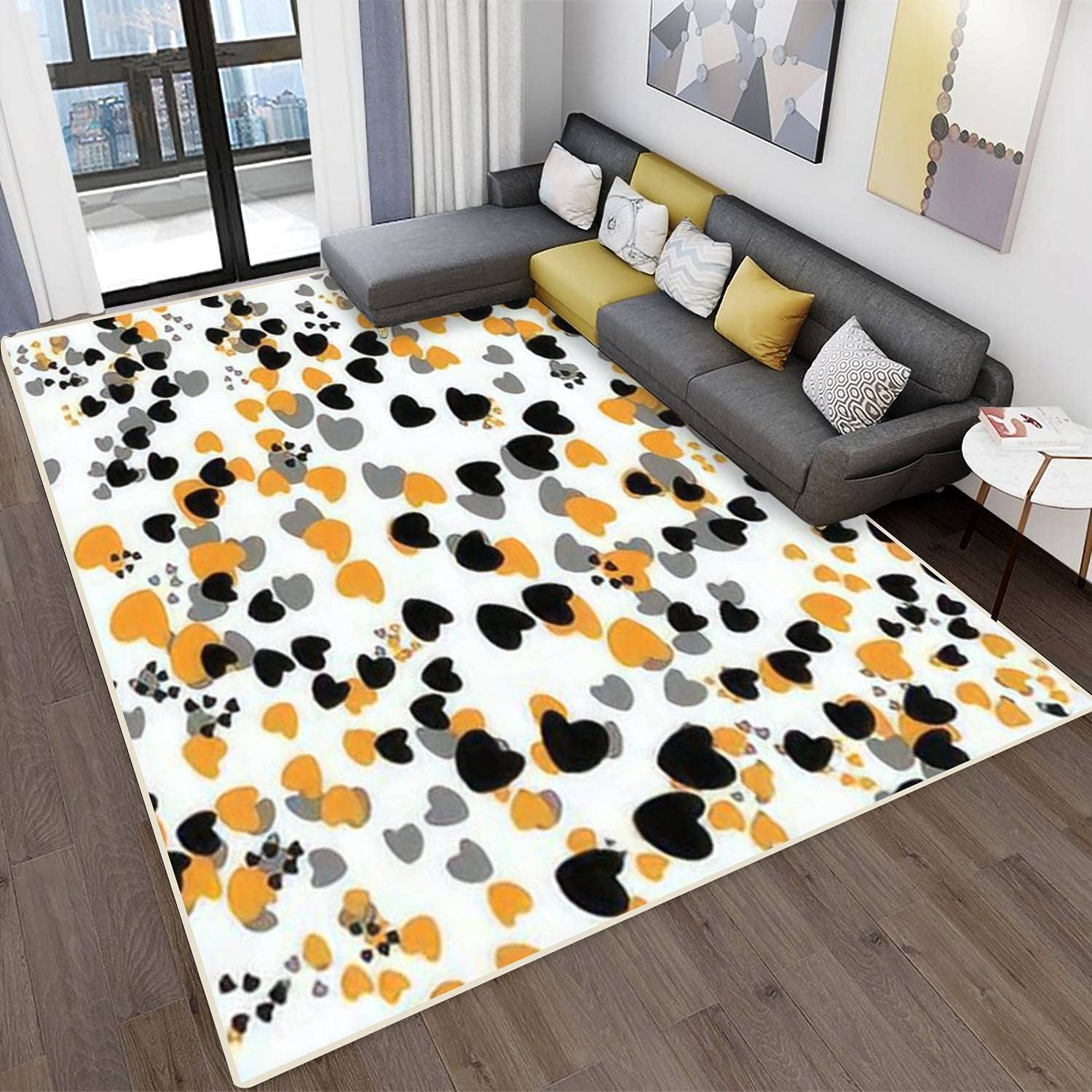 Modern Abstract Area Rugs - Stain Resistant Repeating Pattern Carpet for Living Room, Bedroom & Kitchen | Colorful Heart Design Home Decor Mat | Perfect for Bathroom, Nursery & Dorm Room Floor Protection