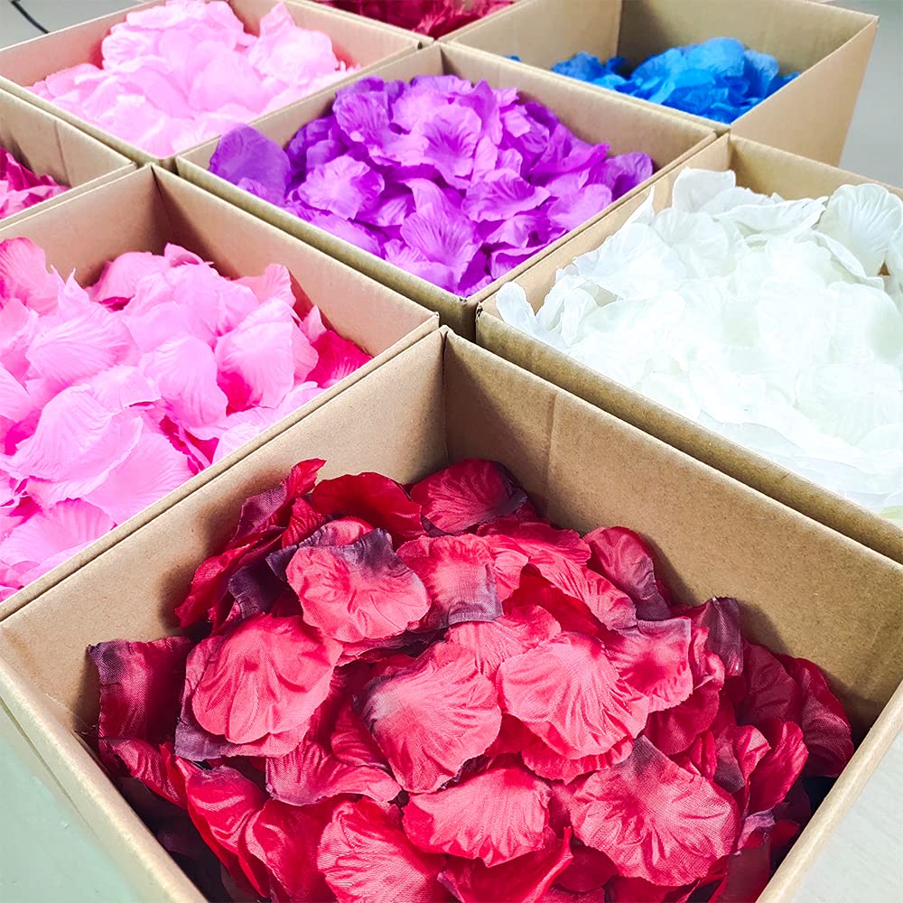 Artificial Silk Rose Petals - Purple Red (5 Pack) for Wedding Decor, Romantic Night, Valentine's Day, Birthday Party & Home Decoration | Fake Rose Flower Petals for Table Scatter, Aisle Decor, Photo Backdrops & Romantic Scenes