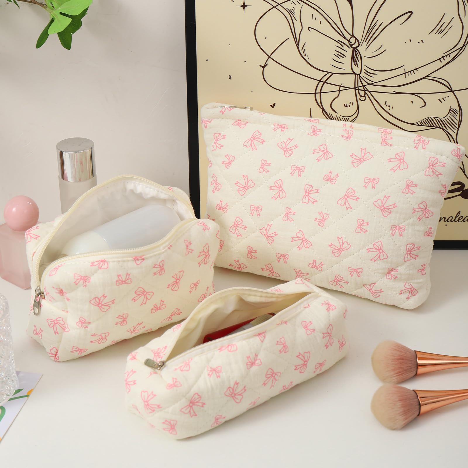 LYDZTION Large Makeup Bag for Women - Waterproof Cosmetic Organizer with Travel Toiletry Bag & Brush Pouch Set (1 Large Cosmetic Case + 1 Pencil Case) - Perfect for Travel, Home Storage & Daily Makeup Organization