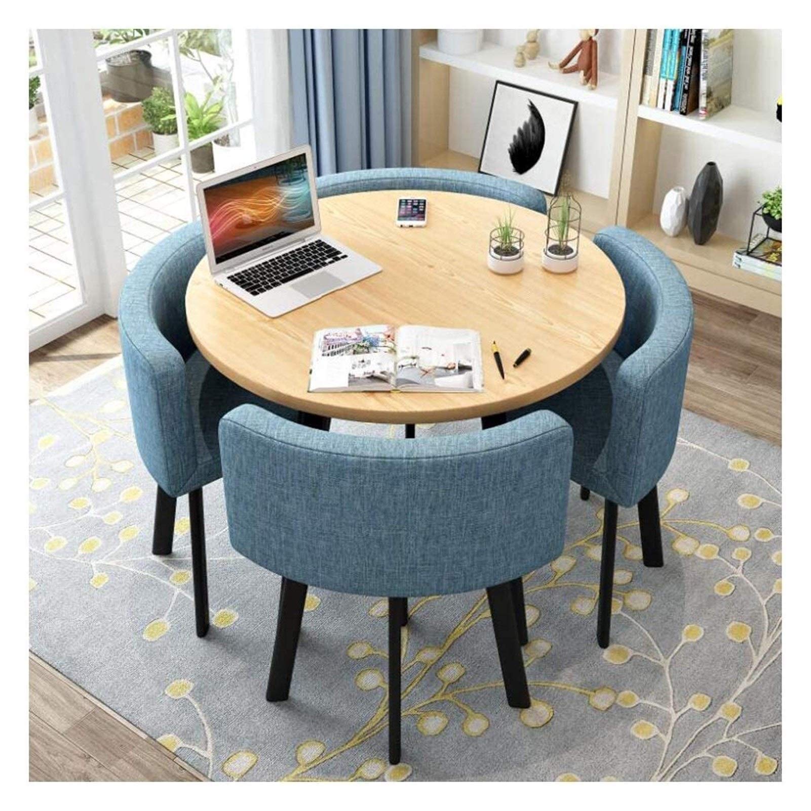 Modern Round Wooden Kitchen Table and Chairs Set - 5 Piece Dining Furniture for Home, Office, Meeting Room - Perfect for Small Spaces, Family Meals, Tea Shops & Coffee Shops