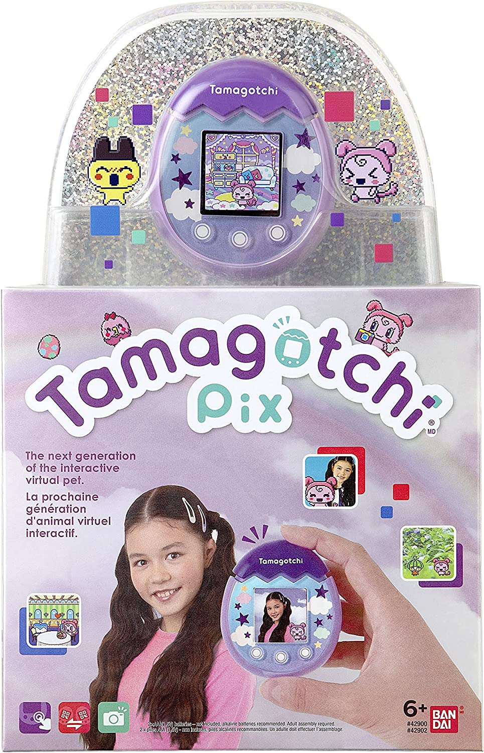 Tamagotchi Pix Sky Purple Virtual Pet - Interactive Digital Toy for Kids & Adults - Perfect for Gifts, Collectibles & Nostalgic Fun