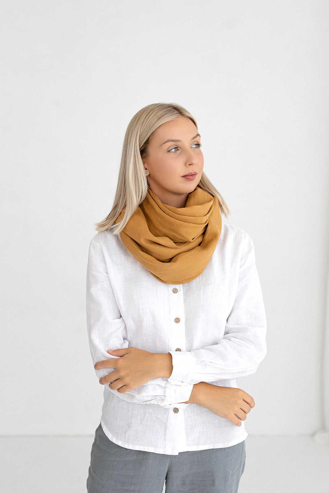 Elegant Amber Yellow Linen Scarf - Soft & Breathable Fashion Accessory for Women - Perfect for Spring Outfits, Office Wear & Travel Essentials