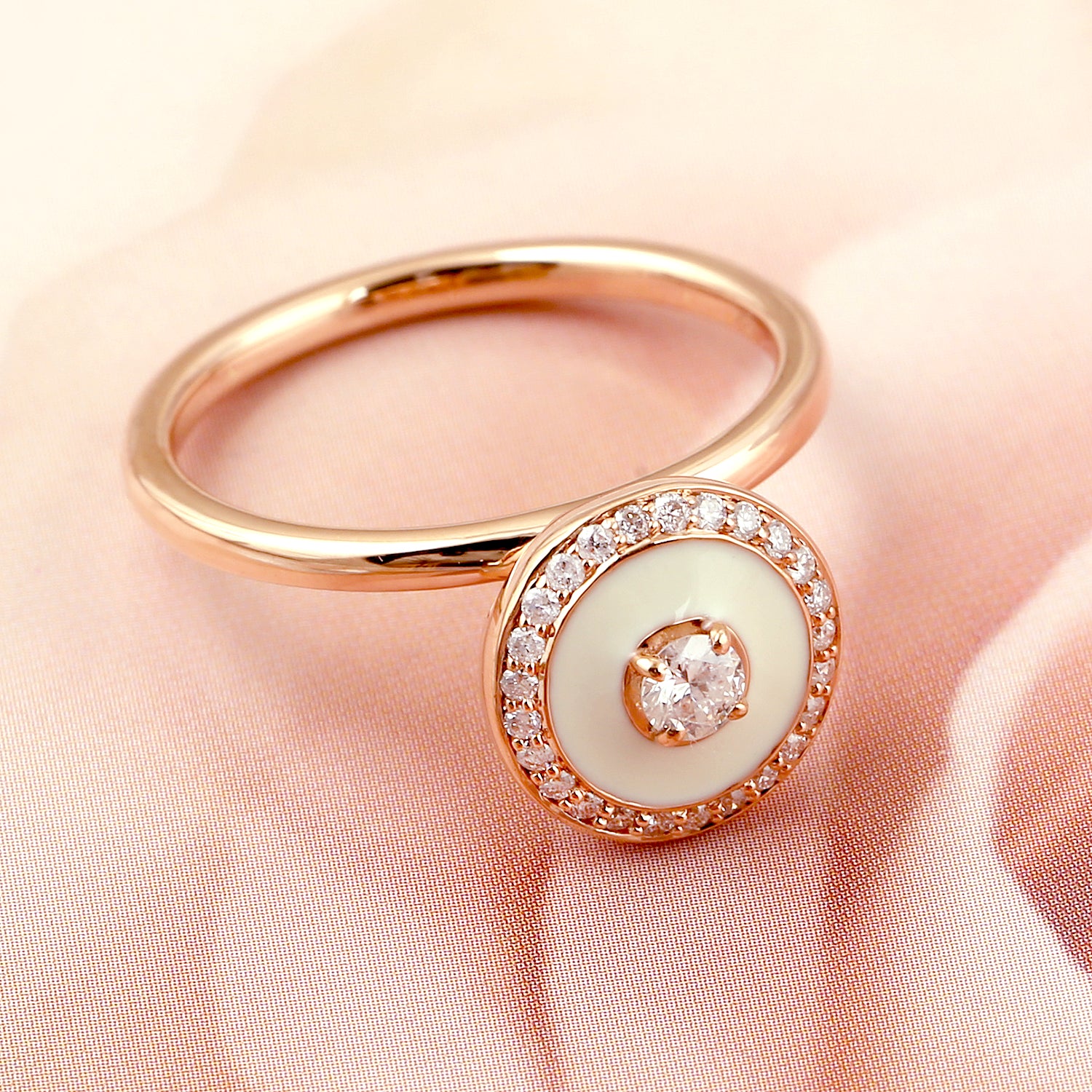 18K Rose Gold Pave Diamond Handmade Designer Enamel Ring - Elegant Jewelry for Women, Perfect for Weddings, Anniversaries & Special Occasions
