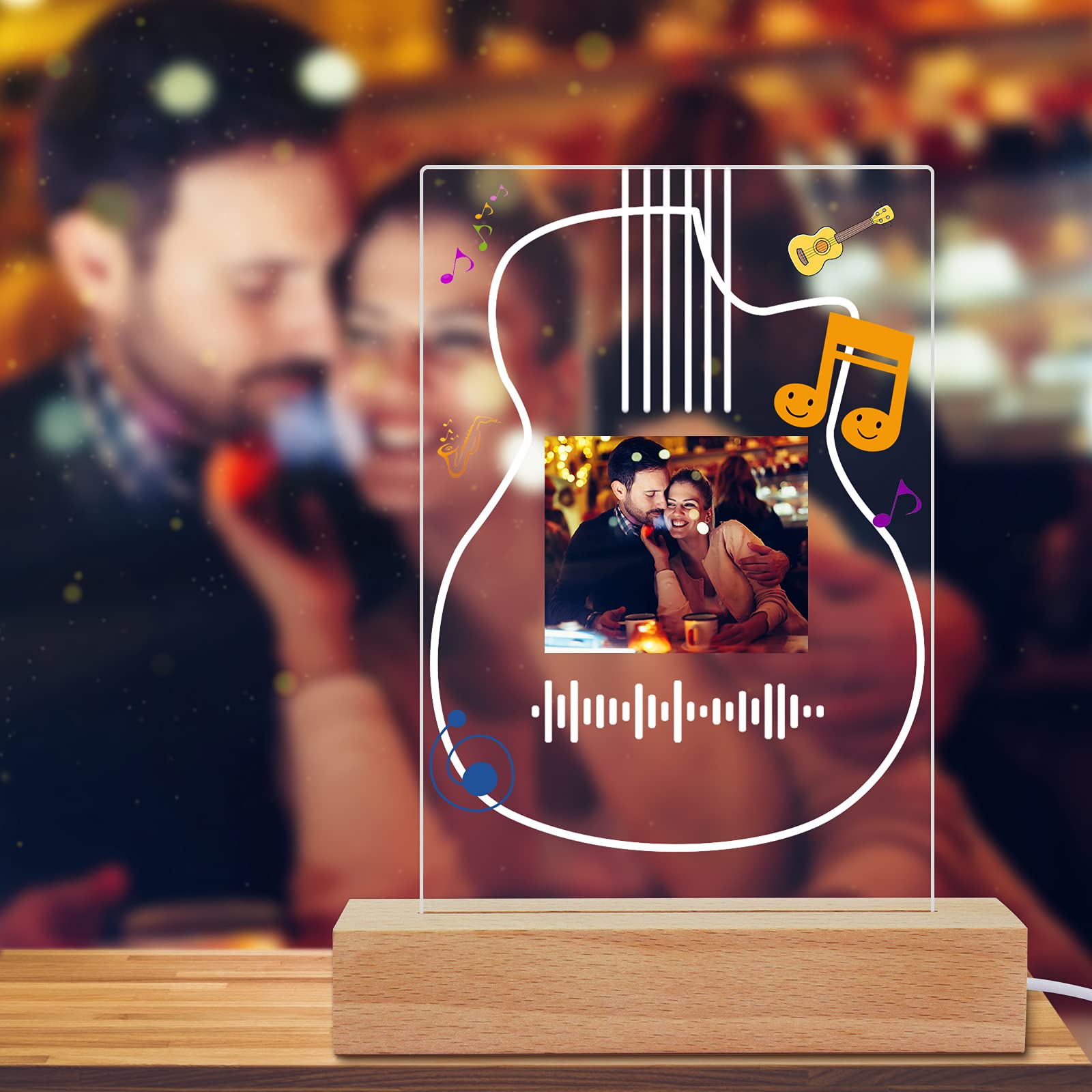 Custom Music Art Plaque Night Light - Personalized Photo & Song Album Cover LED Lamp | Scannable Gift for Father's Day, Mother's Day, Valentine's, Christmas, Birthday & Anniversary | Perfect for Bedroom Decor, Romantic Gifts & Special Occasions
