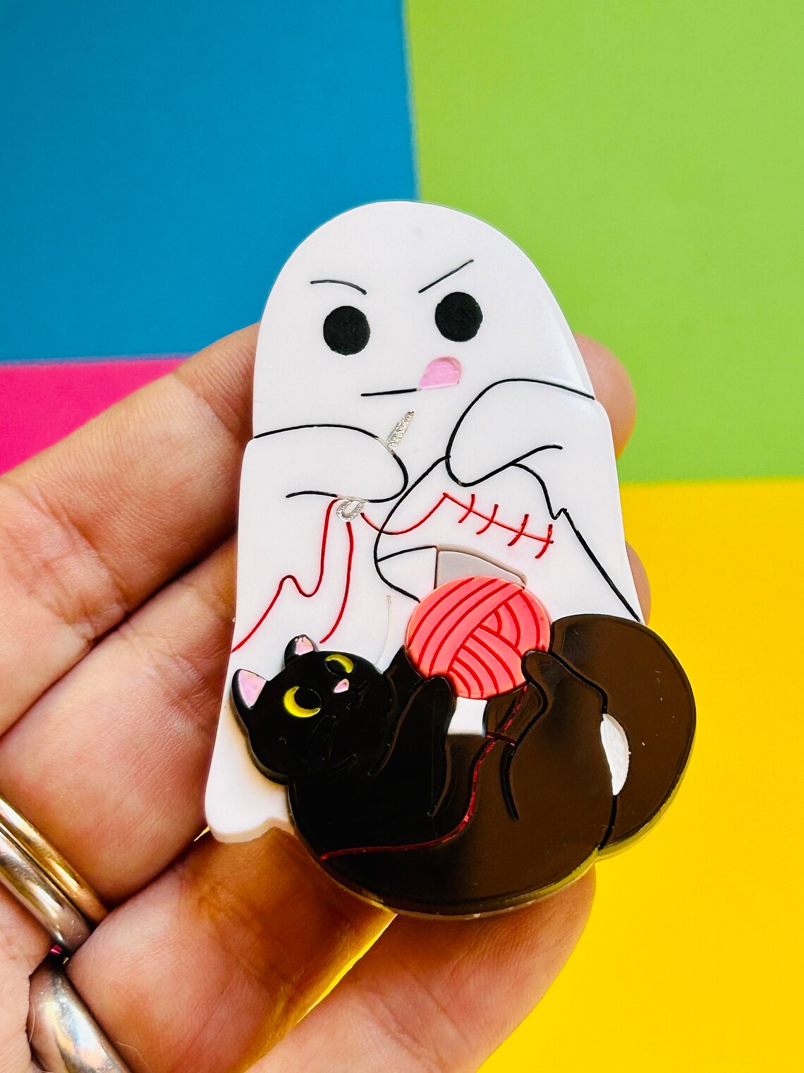 Adopt a Cat They Said Part 2 - Funny Sewing Problems Acrylic Brooch Pin by Makokot Design - Perfect Gift for Cat Lovers & Sewing Enthusiasts