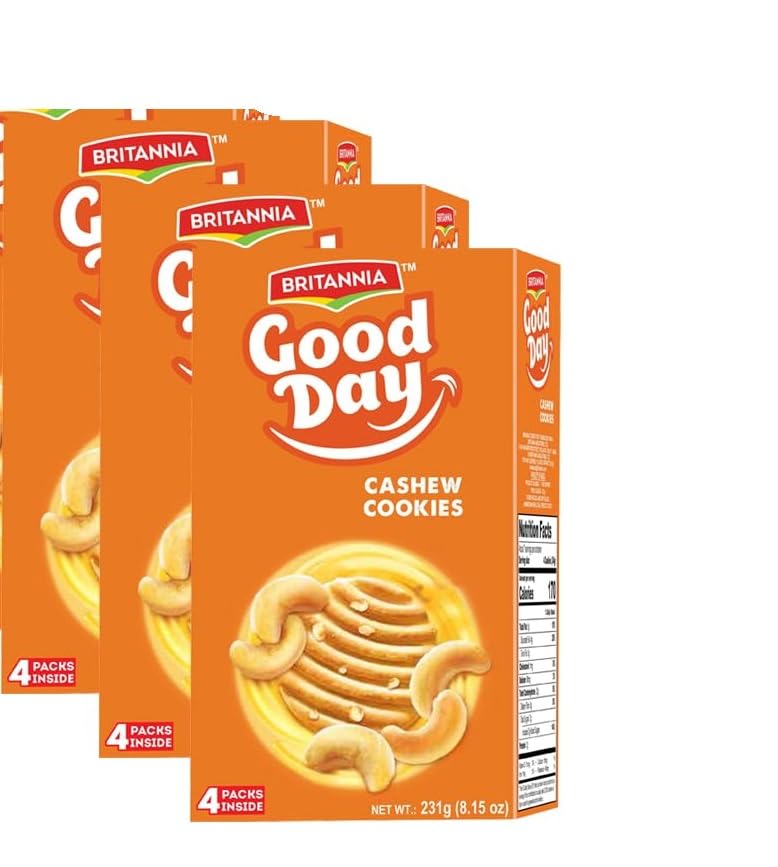BRITANNIA Good Day Cashew Cookies 8.15oz (231g) Pack of 3 - Rich Snacks for Breakfast & Lunch