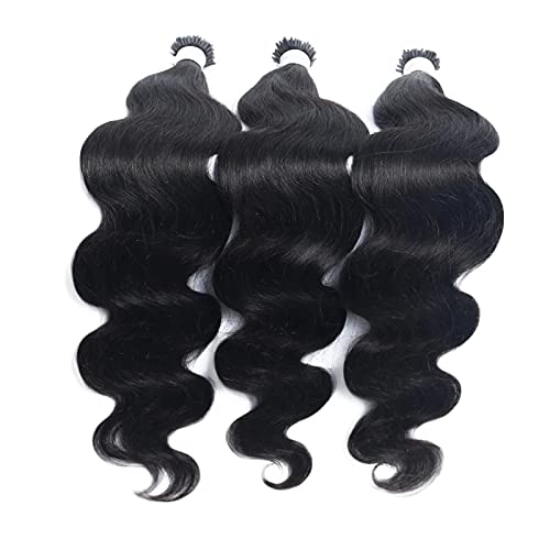 100% Human Hair Extensions - Body Wave I-Tip Microlinks 24 Inch Black (100Pcs/Set) | Virgin Indian Natural Wavy Bulk Hair for Women | Perfect for Salon Styling, Weddings & Everyday Volume Boost