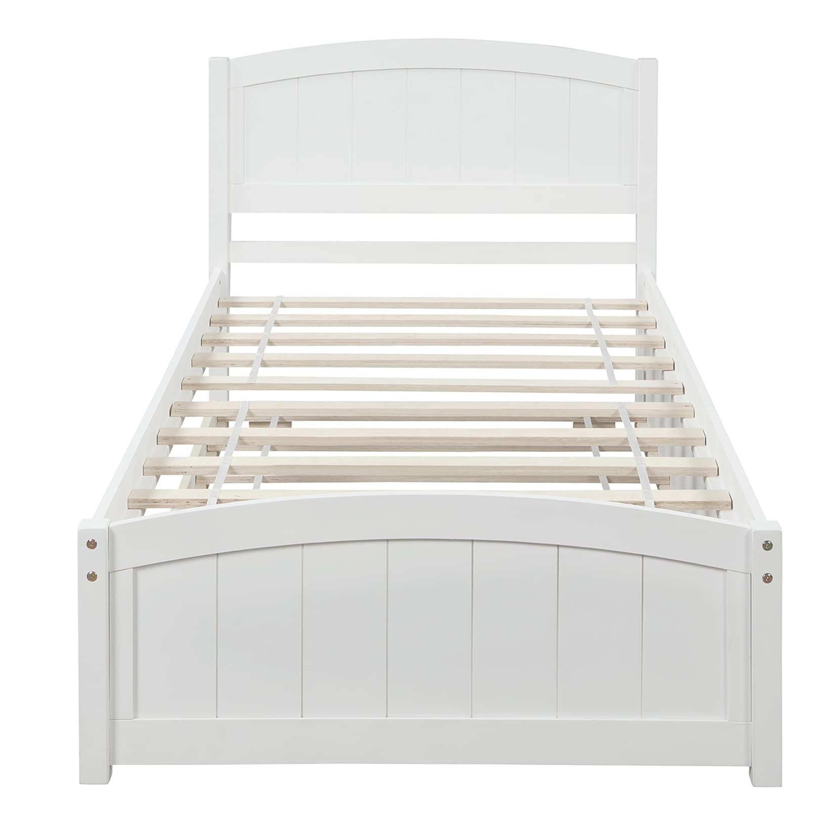 **White Twin Wooden Bed Frame with Trundle - Sturdy Platform Captain Bed with Headboard & Footboard for Kids, Teens & Adults | Perfect for Small Rooms, Guest Beds & Space-Saving Solutions**