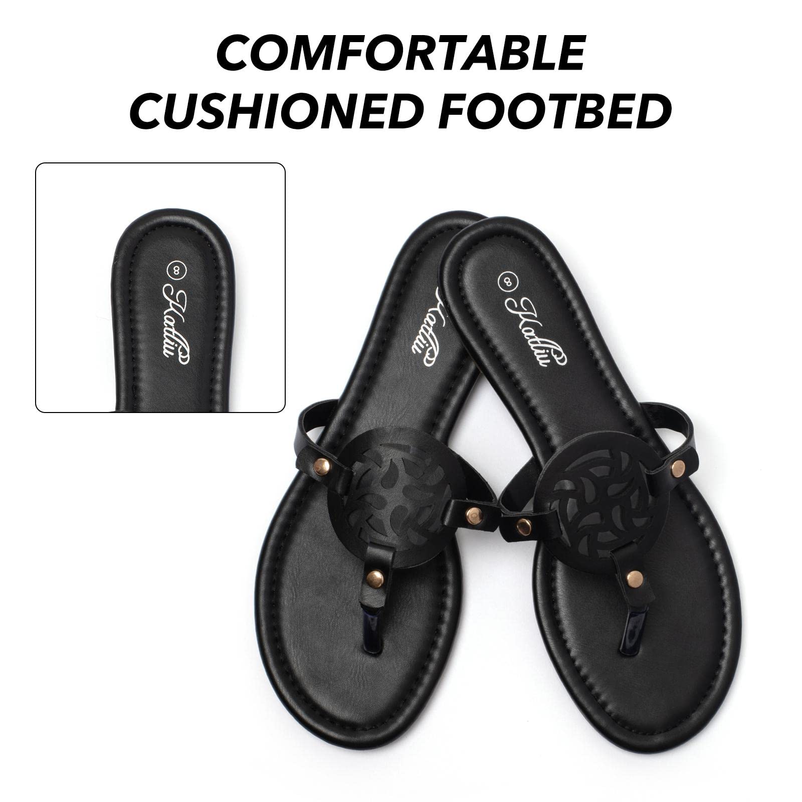 Katliu Women's Comfortable Flat Sandals - Dressy Thong Flip Flops for Beach, Pool & Summer Outfits | Casual & Elegant Sandals for Walking, Travel & Vacation