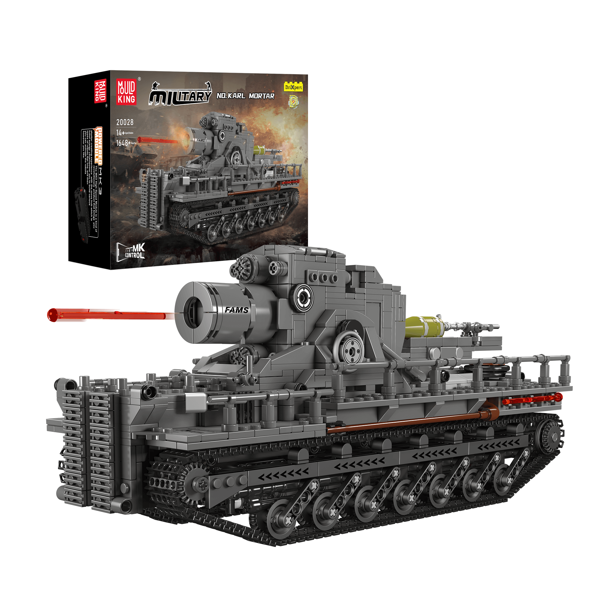 Mould King 20028 Remote Control Karl Mortar Tank Building Kit - 1,648 Pieces STEM Toy for Adults & Kids | Military Model Collection, DIY Engineering Project, Gift for Tank Enthusiasts