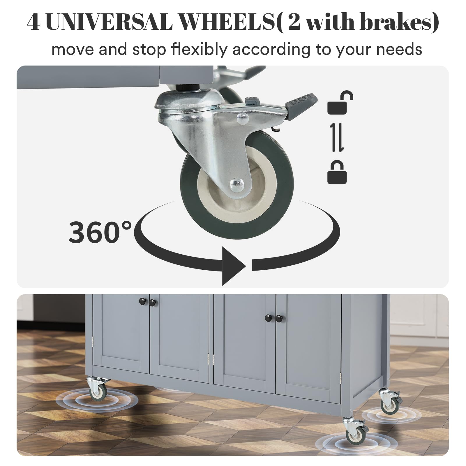 Rovibek 54-Inch Large Kitchen Island on Wheels with Storage, Drawers, Cabinet, Spice Rack & Towel Rack - Mobile Rolling Wood Cart for Kitchen, Dining Room - Perfect for Extra Counter Space, Food Prep & Entertaining