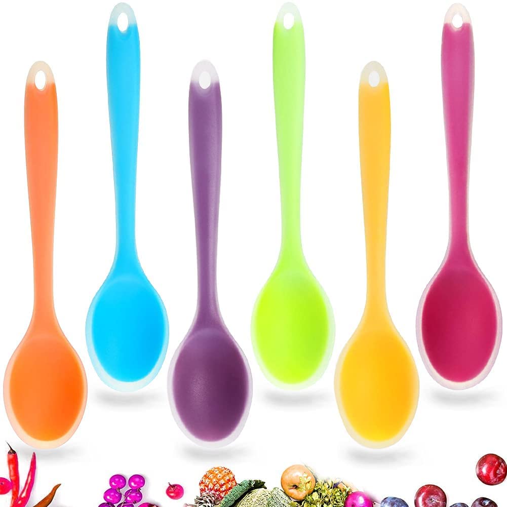 Voarge 6-Piece Silicone Mixing Spoon Set - Heat Resistant Basting & Serving Spoons for Cooking, Baking, Stirring - Perfect for Kitchen, BBQ, and Meal Prep
