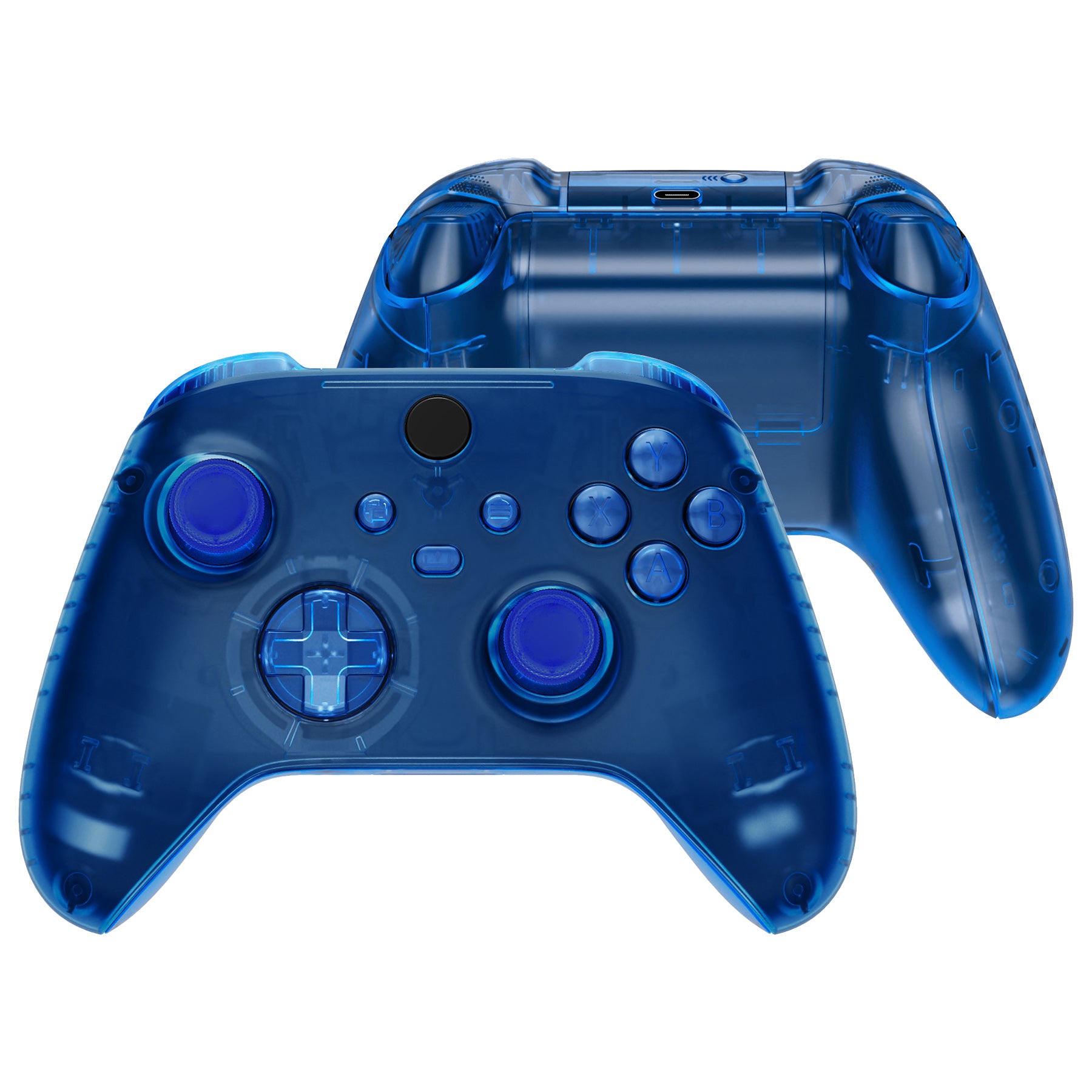 eXtremeRate Full Set Transparent Blue Housing Shell Case with Buttons for Xbox Series X & S Controller - Perfect for Gaming, Customization & Replacement Parts