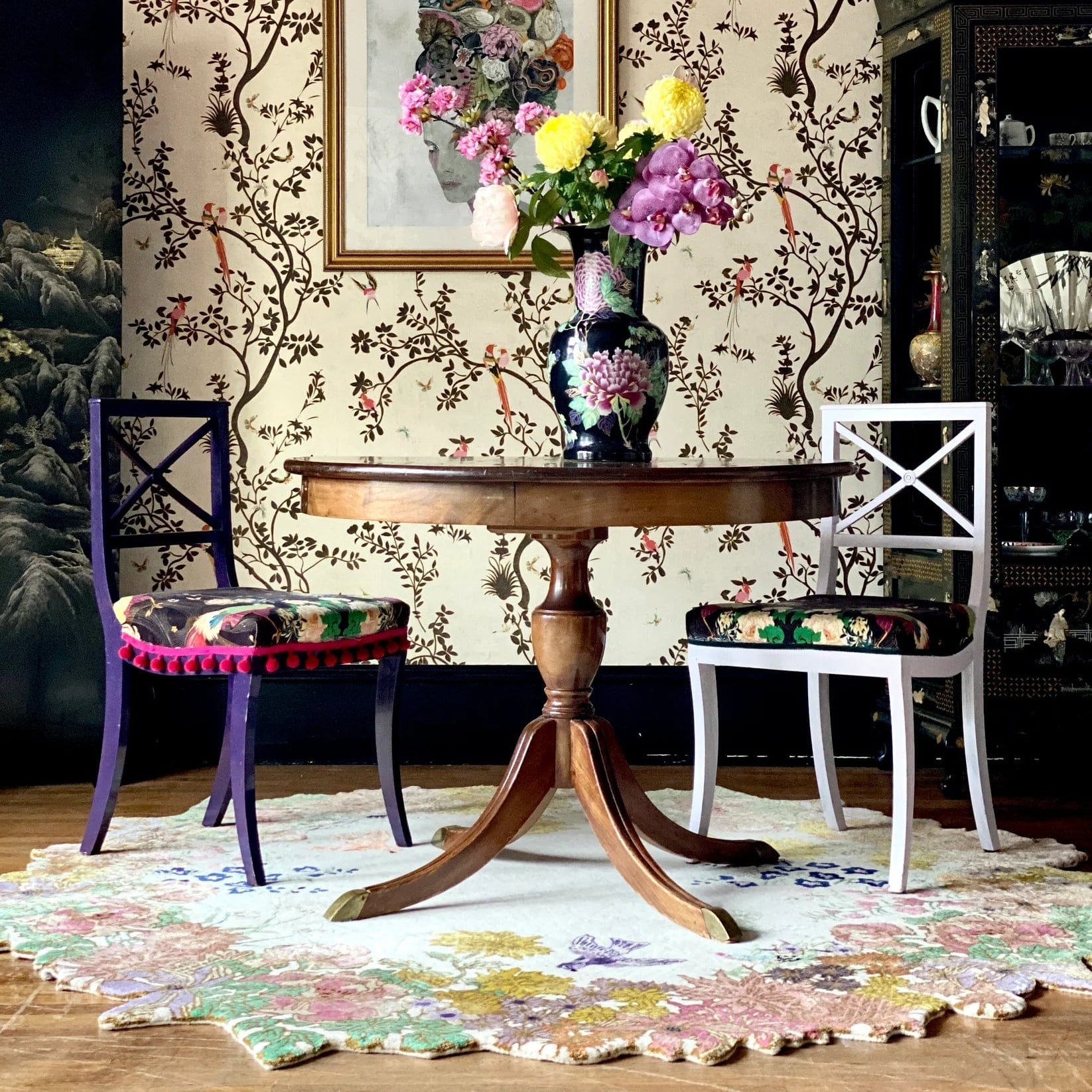 One Hundred Flowers 240cm Round Hand Tufted Wool Area Rug - Soft Boho Chic Living Room Carpet for Bedroom & Nursery Decor