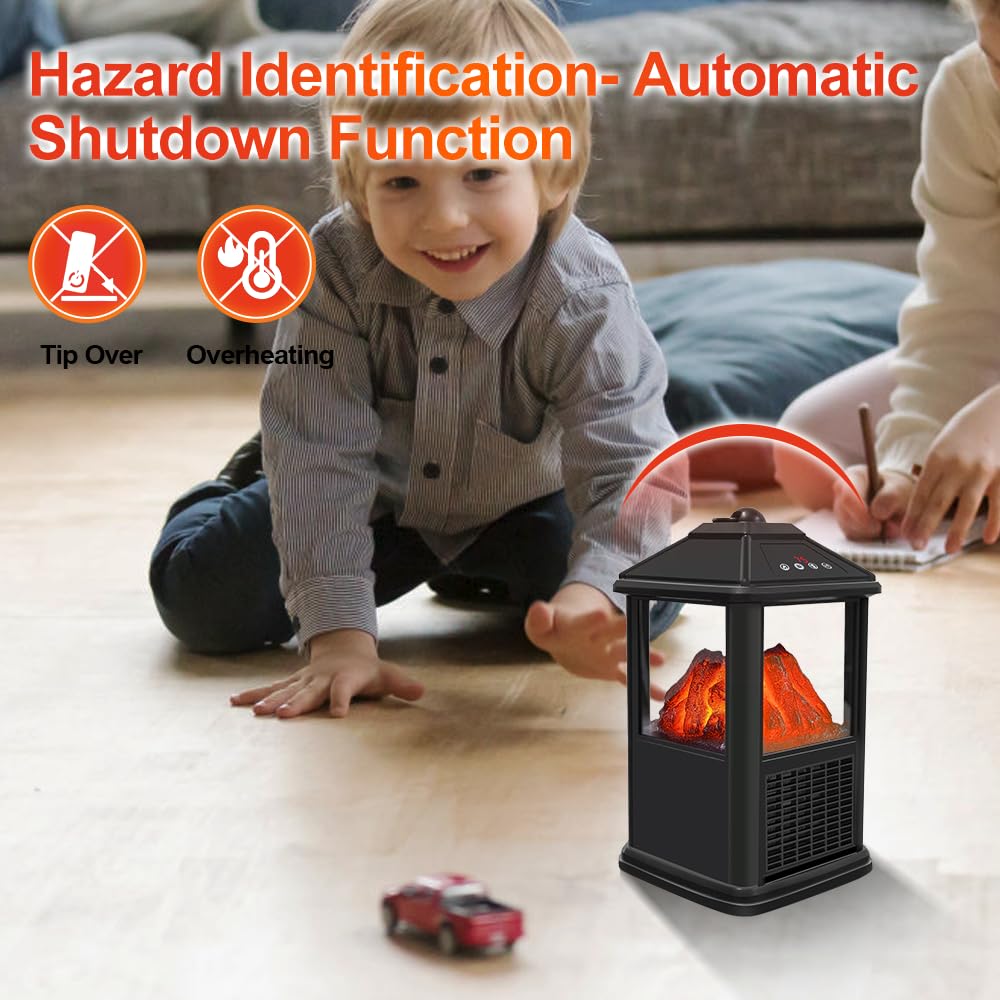 Portable 3-Sided Electric Fireplace Heater - Freestanding Mini Indoor Space Heater with Realistic Flame, Thermostat, Timer & Remote Control - Overheat Protection - Perfect for Living Rooms, Bedrooms & Offices
