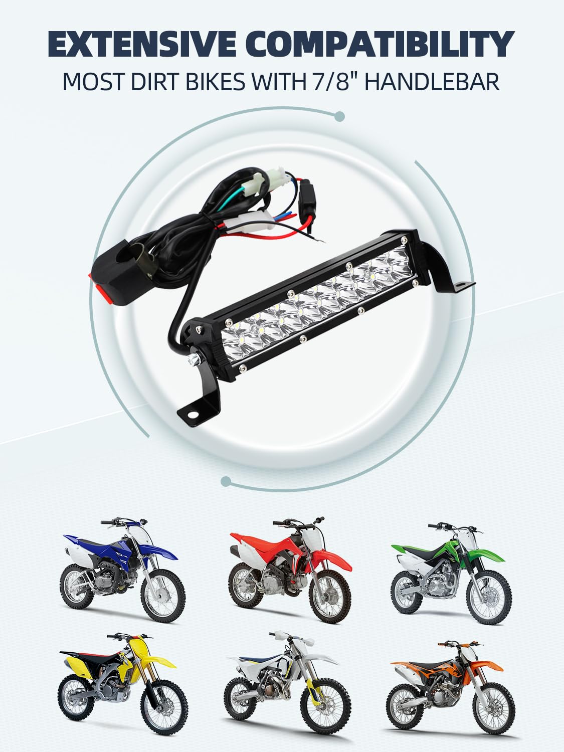 60W 2500LM Universal Dirt Bike Light Bar - Plug & Play Motorcycle Headlight for CRF110 KLX140 KLX110 TTR110 (Fits Most 7/8