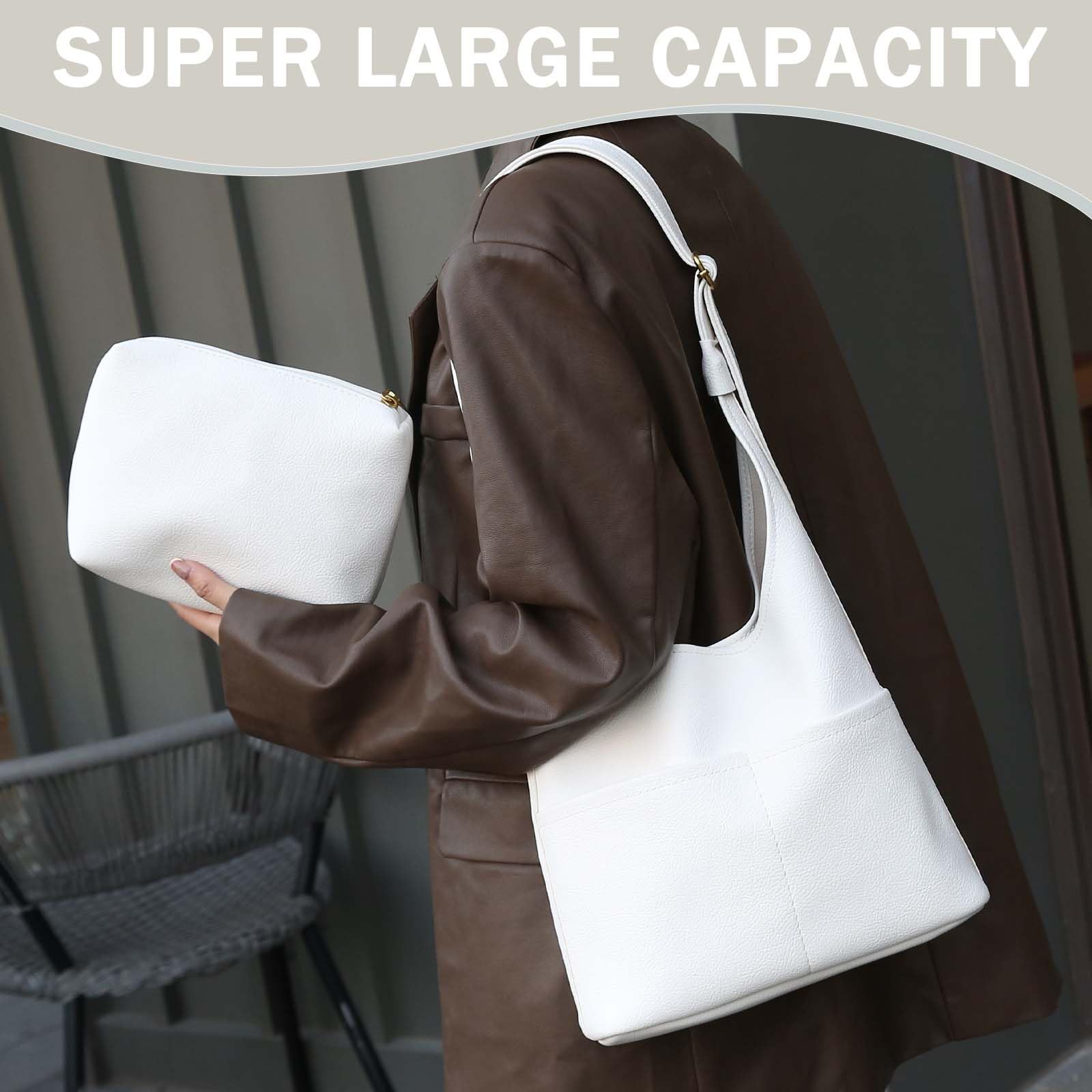 Stylish Women's Large Faux Leather Hobo Shoulder Bag - Trendy 2024 PU Tote Purse for Work, Travel & Everyday Use