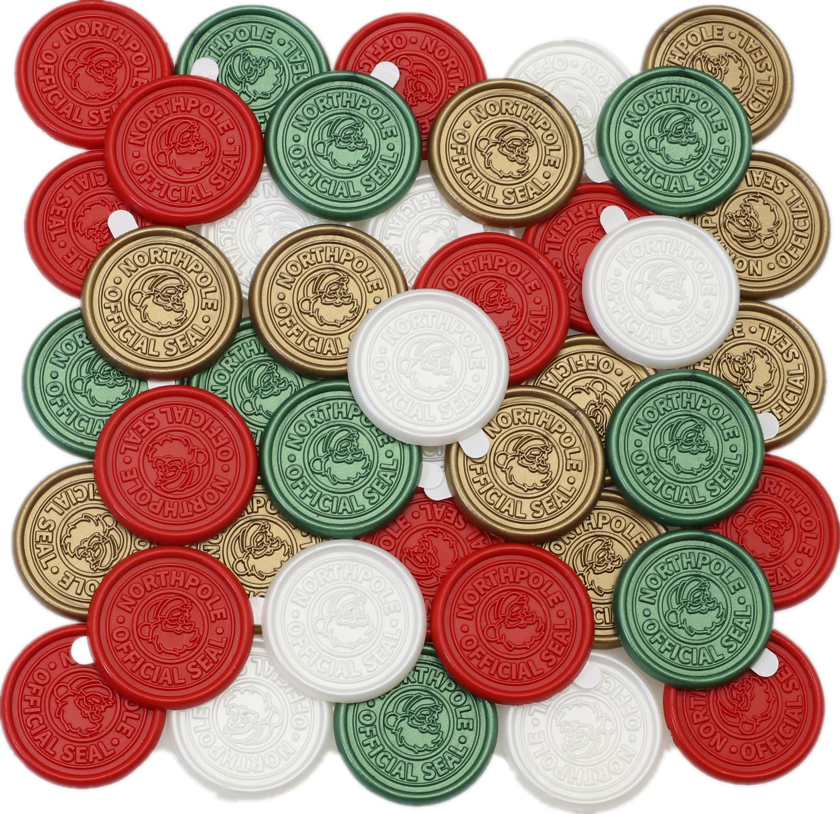 Premium Christmas Wax Seal Stickers - 50 Pcs Self-Adhesive Santa Claus Holiday Envelope Seals in Red, Green & Gold for Gift Wrapping, Wedding Invitations & Holiday Cards