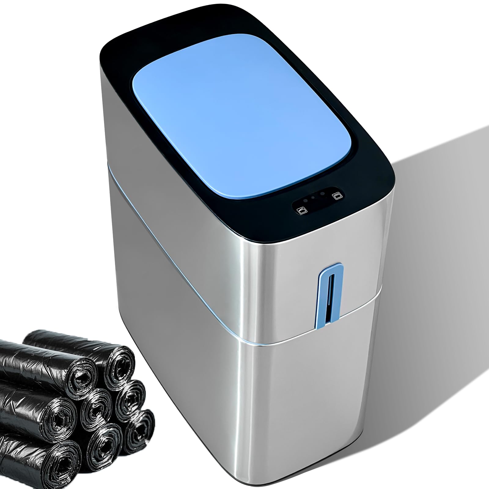 CTIME Slim Automatic Touchless Bathroom Trash Can - 3 Gallon Stainless Steel Garbage Bin with Lid, Motion Sensor Technology for Kitchen, Bathroom, Bedroom, Laundry, Office & RV (Big-Lid) - Perfect for Hygienic Waste Disposal in Small Spaces