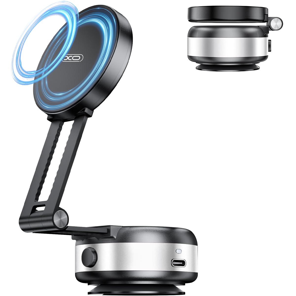 Vacuum Suction Magnetic Car Phone Holder - Strong Foldable Adjustable Car Mount for iPhone 12/13/14/15/16 - Works on Mirror, Glass, Dashboard & Smooth Non-Porous Surfaces (No Charging) - Perfect for Safe Hands-Free Driving & GPS Navigation
