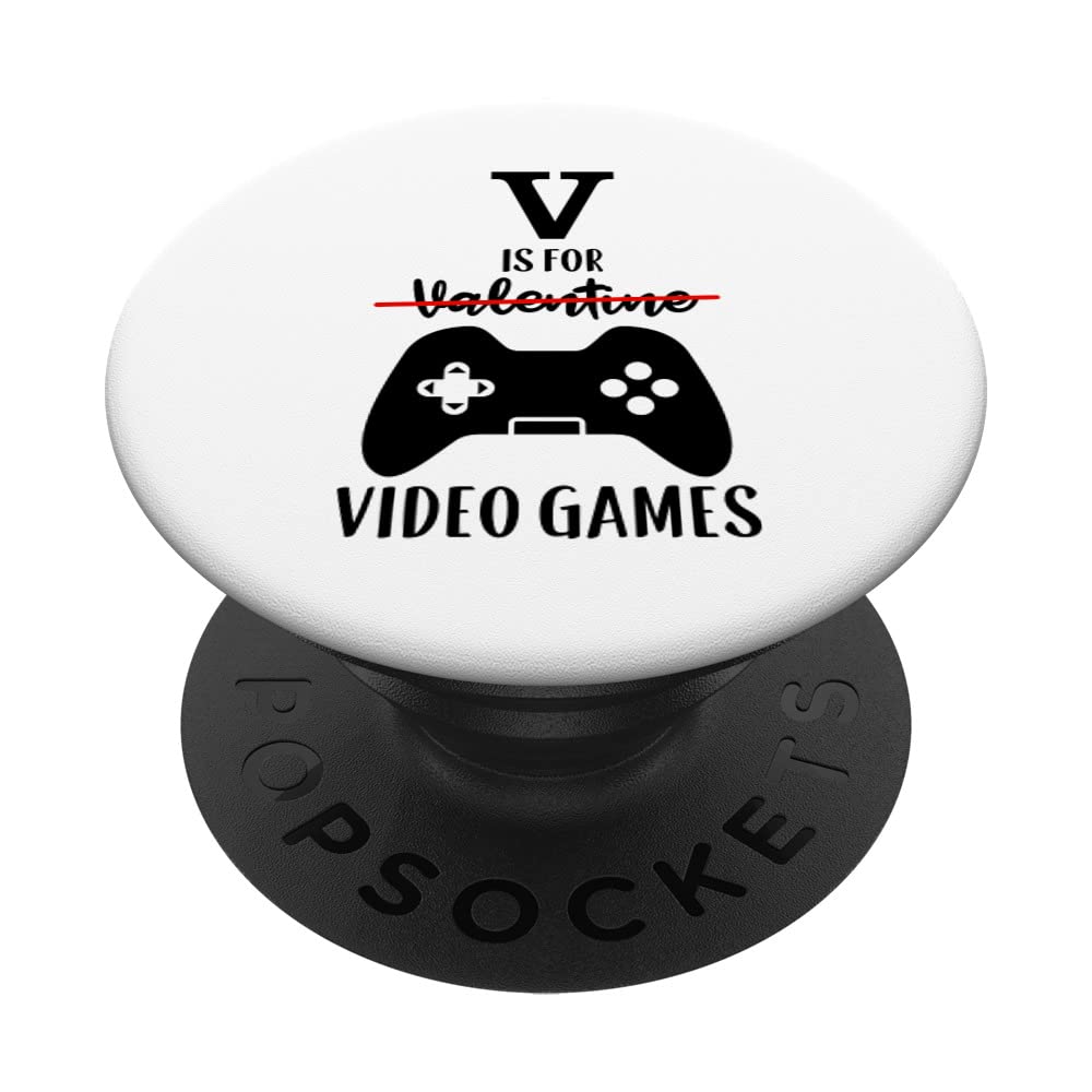 V Is For Video Games Valentines Day PopSockets Swappable PopGrip - Gaming Accessories for Valentine's Gift, Phone Grip & Stand - Perfect for Gamers, Valentine's Day Presents, Phone Protection