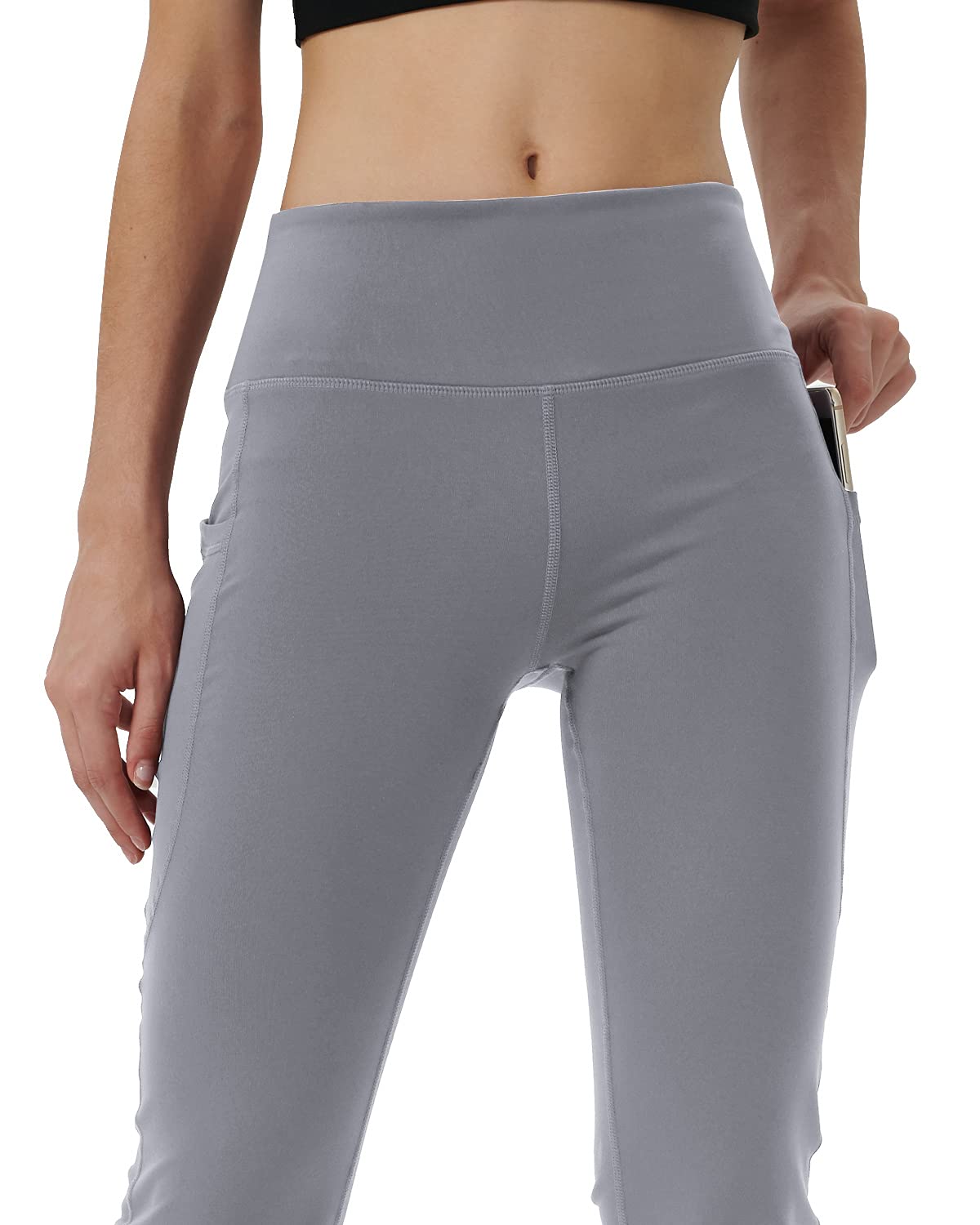 Women's Bootleg Yoga Pants with Hidden Pockets - High Waisted Tummy Control Running Leggings, Long Bootcut Workout Pants for Yoga, Gym & Casual Wear