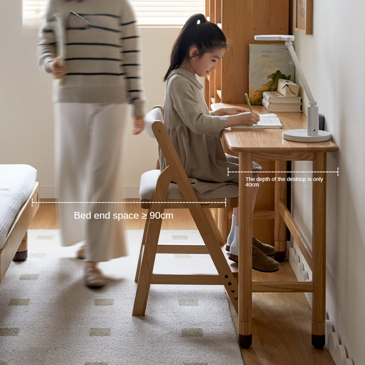 Solid Oak Wood Adjustable Height Study Desk - Narrow L-Shaped Home Office Desk for Small Spaces | Perfect for Remote Work, Online Classes & Crafting