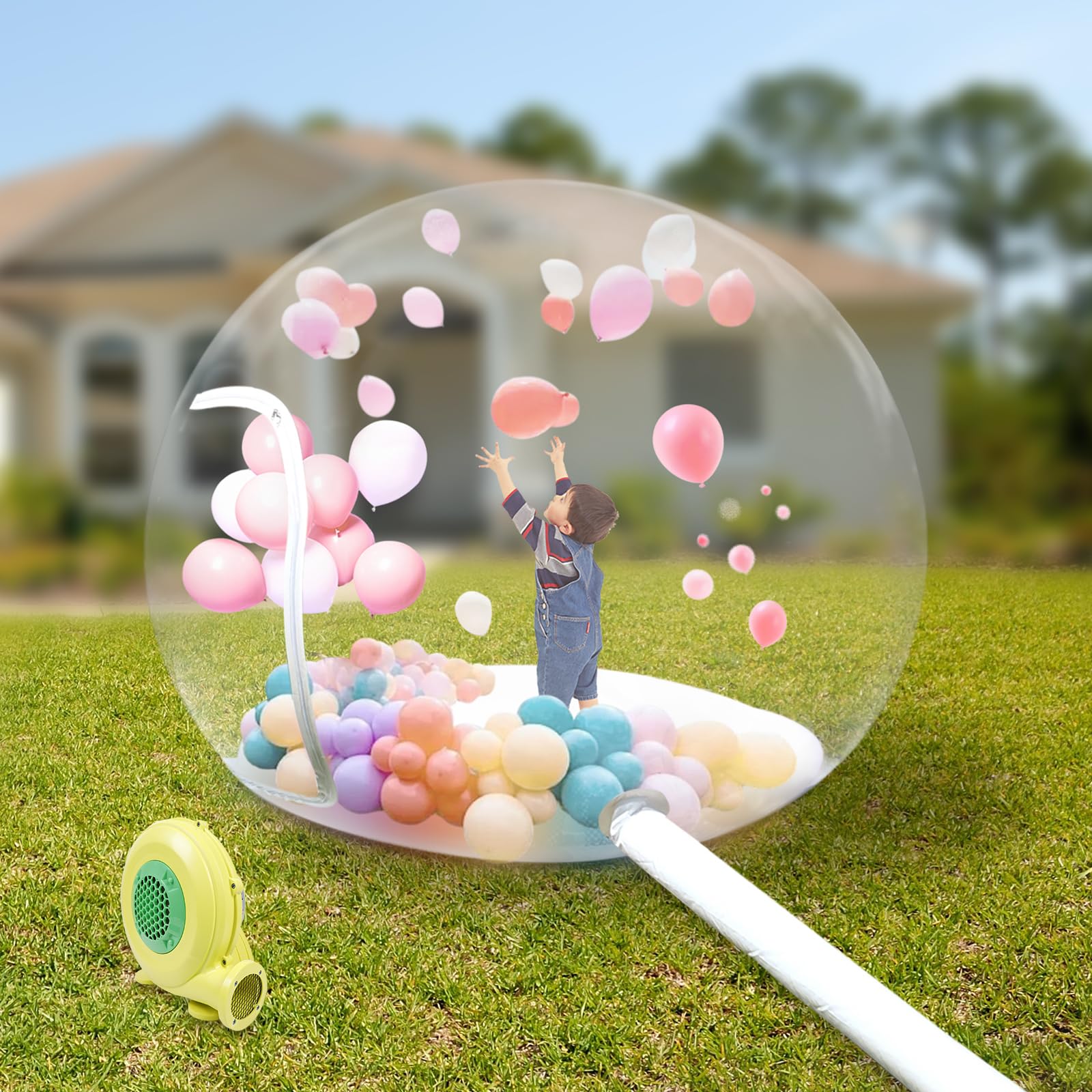 Inflatable Bubble Tent for Camping - 360° Clear PVC Bubble House with 350W 1600RPM High Speed Blower - 9.8 X 7.8 X 7.8Ft Waterproof Inflatable Dome for Outdoor Stargazing, Backyard Parties & Glamping Adventures