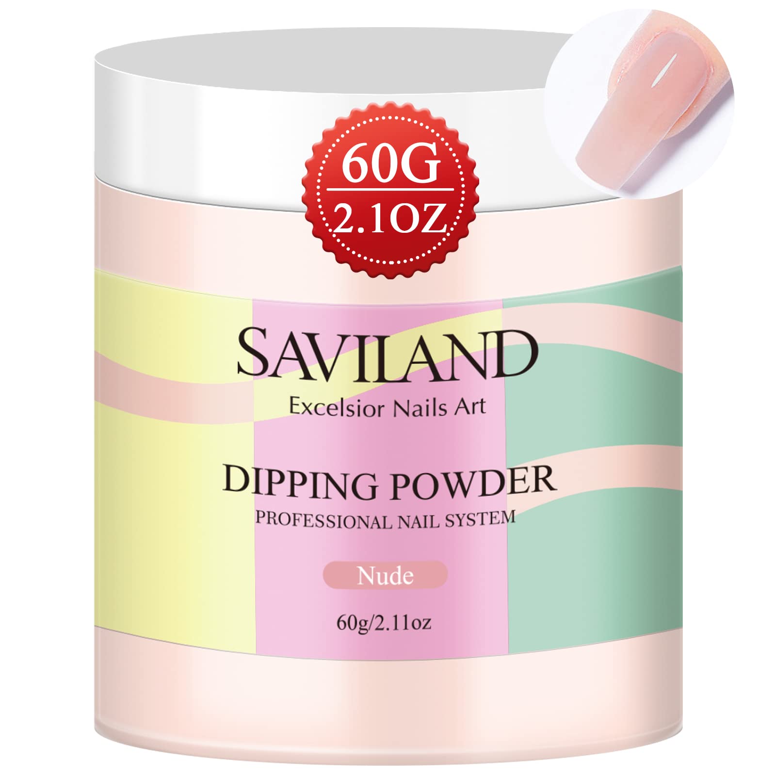 SAVILAND Nude Dip Powder - 2.1 oz Natural French Nail Art Kit for Strong, Healthy Nails | Beginner-Friendly Dip Powder System, No UV Lamp Required | Perfect for Salon, Home Manicures & DIY Nail Designs