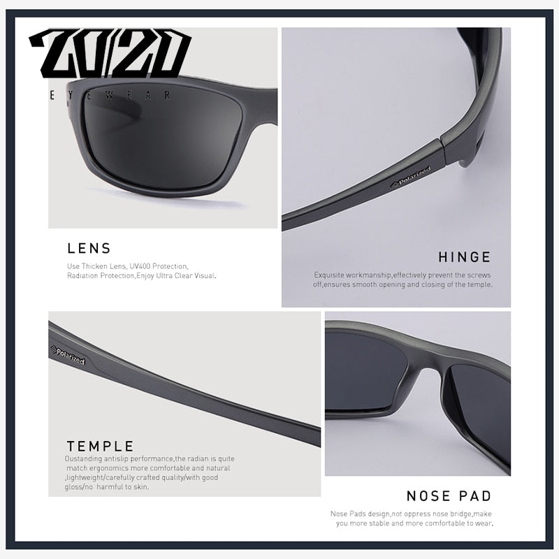 20/20 Polarized Square Sunglasses for Men - UV Protection, Anti-Glare, Lightweight & Durable - Perfect for Driving, Fishing, and Outdoor Activities