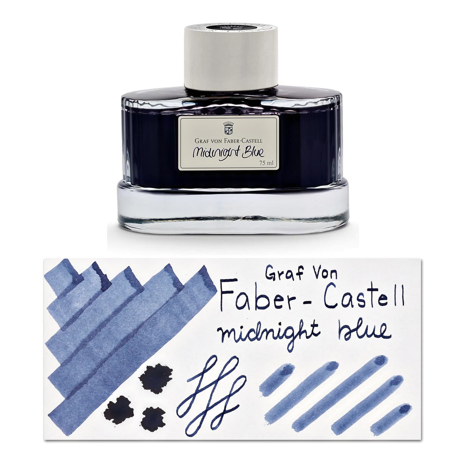 Premium Graf von Faber Castell Midnight Blue Bottled Ink - 75 mL for Fountain Pens, Calligraphy & Artistic Writing - Ideal for Elegant Notes, Letters & Creative Projects
