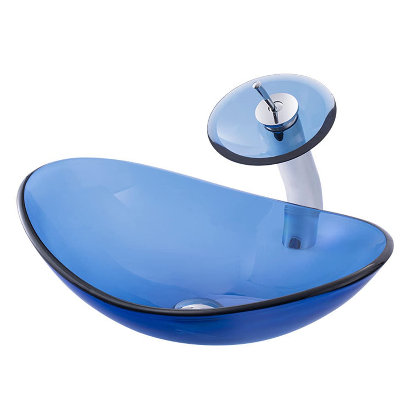Modern HESIEU Tempered Glass Bathroom Vessel Sink with Faucet & Pop-Up Drain Combo - Oval Above Counter Vanity Bowl Set for Contemporary Bathrooms | Perfect for Home Renovation & Luxury Bathroom Designs